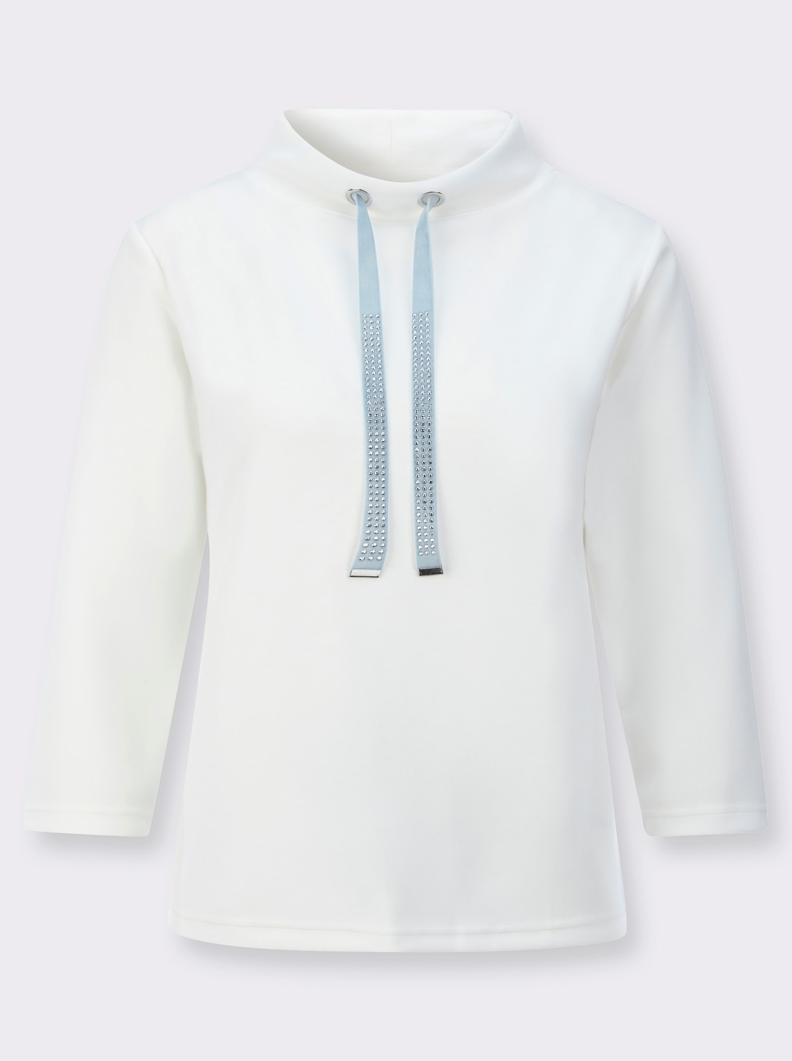 Stehkragenshirt mit Samtband - ecru