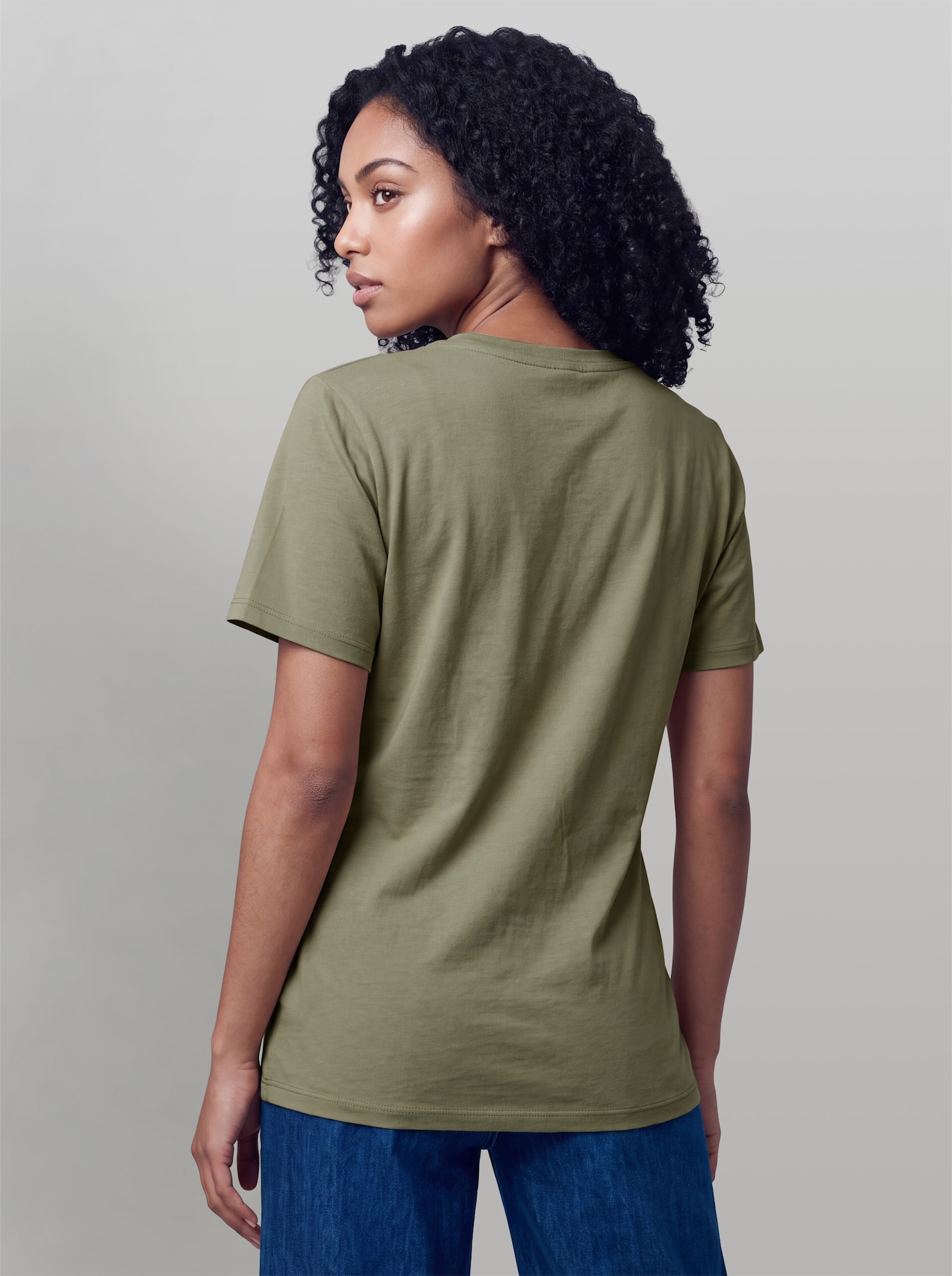 heine Kurzarmshirt mit Faltenwurf - khaki
