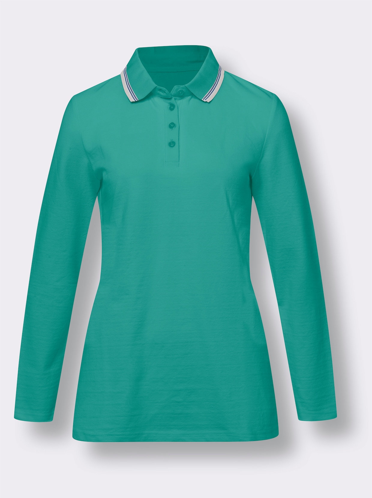 Langarm-Poloshirt - smaragd