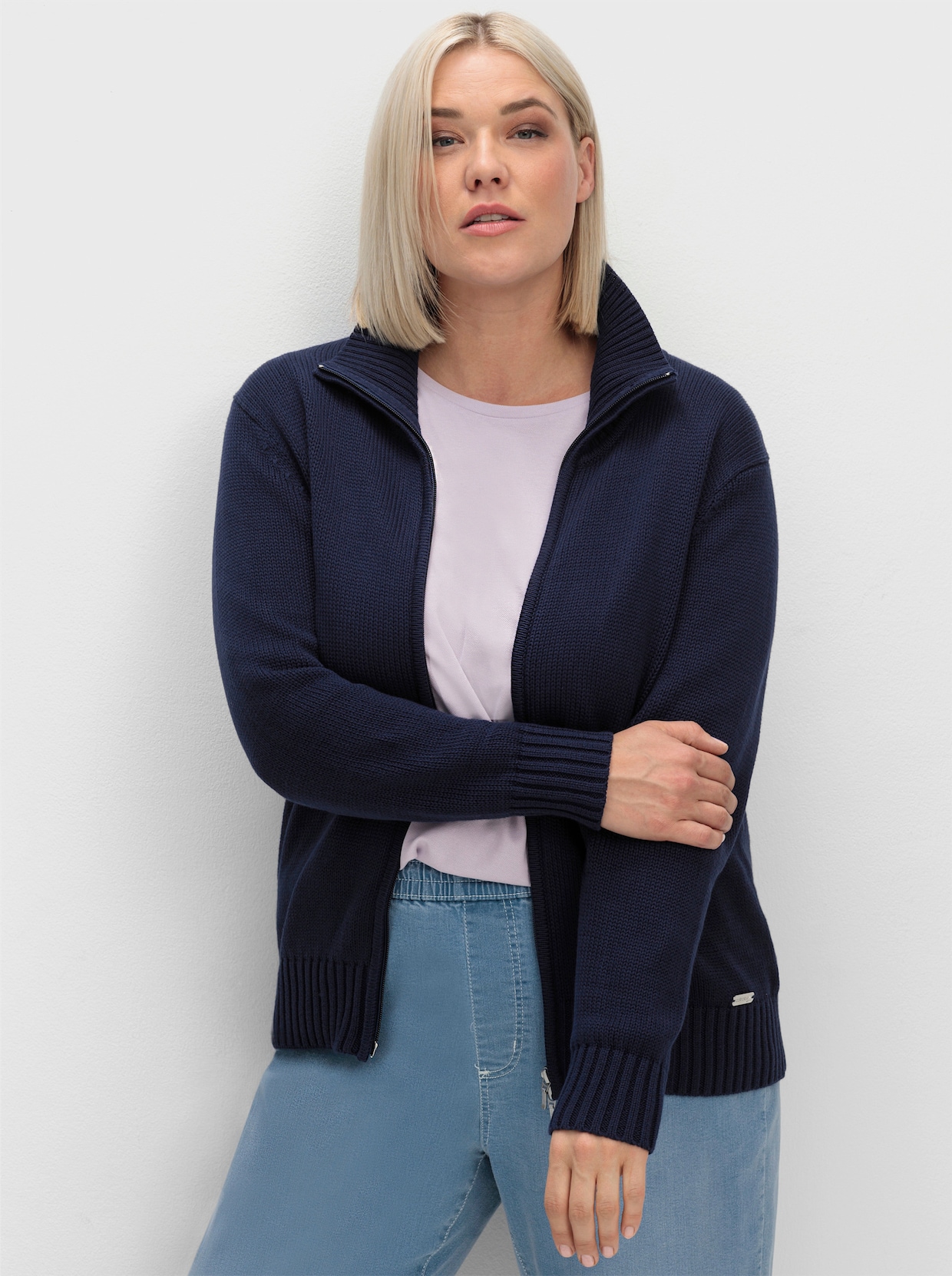 Strickjacke mit 2-Wege-Reißverschluss - marine