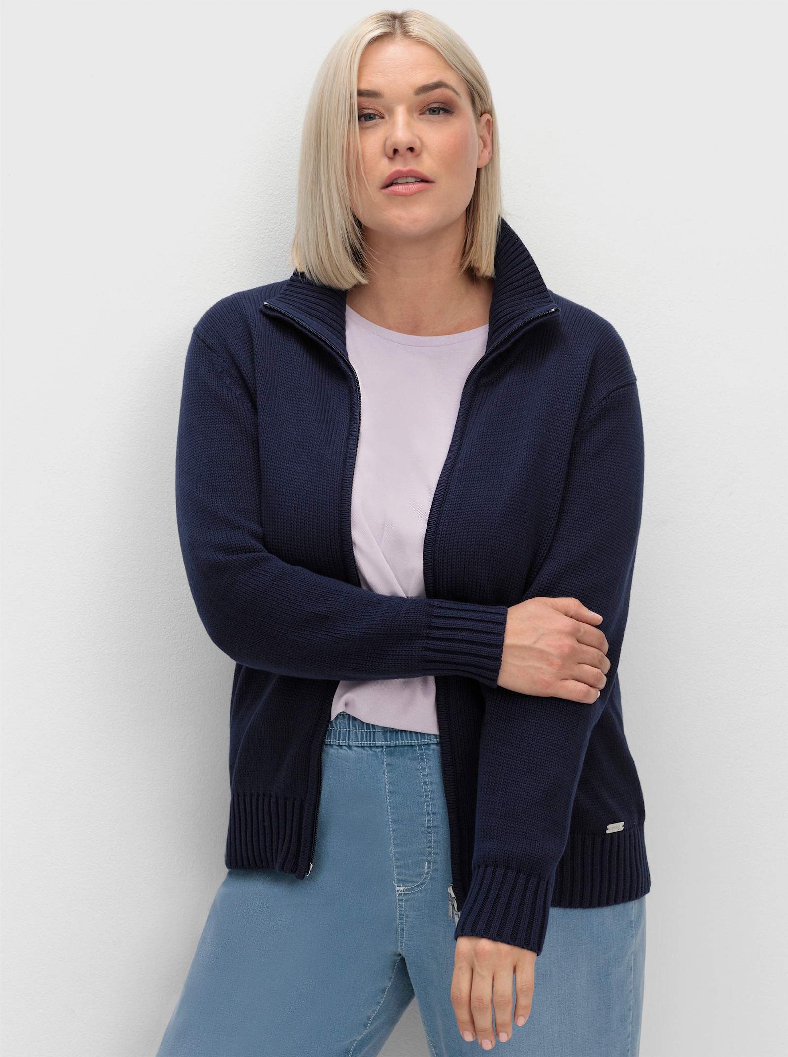 Strickjacke mit 2-Wege-Reißverschluss - marine