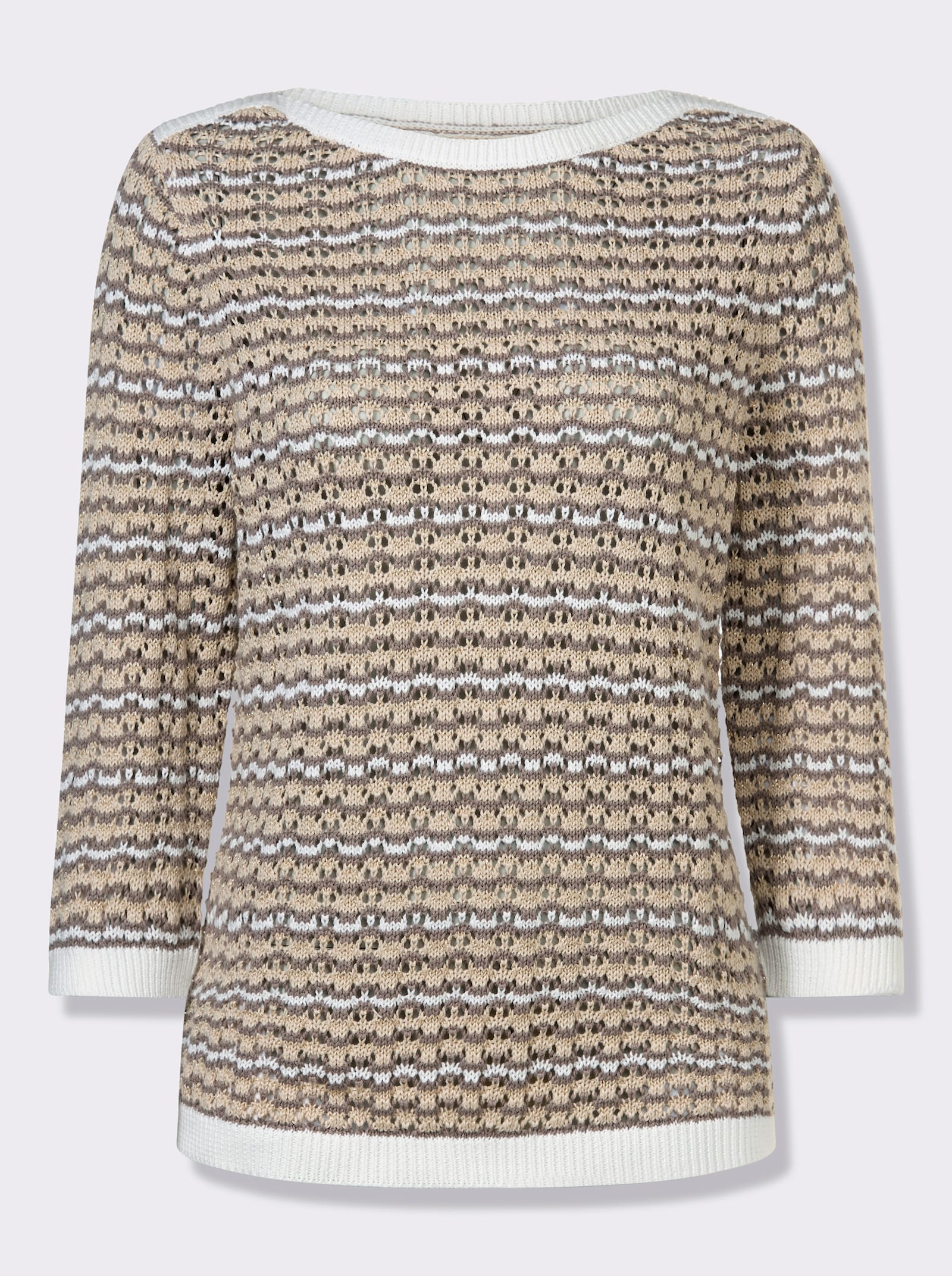 Strickpullover - taupe-sand-gemustert