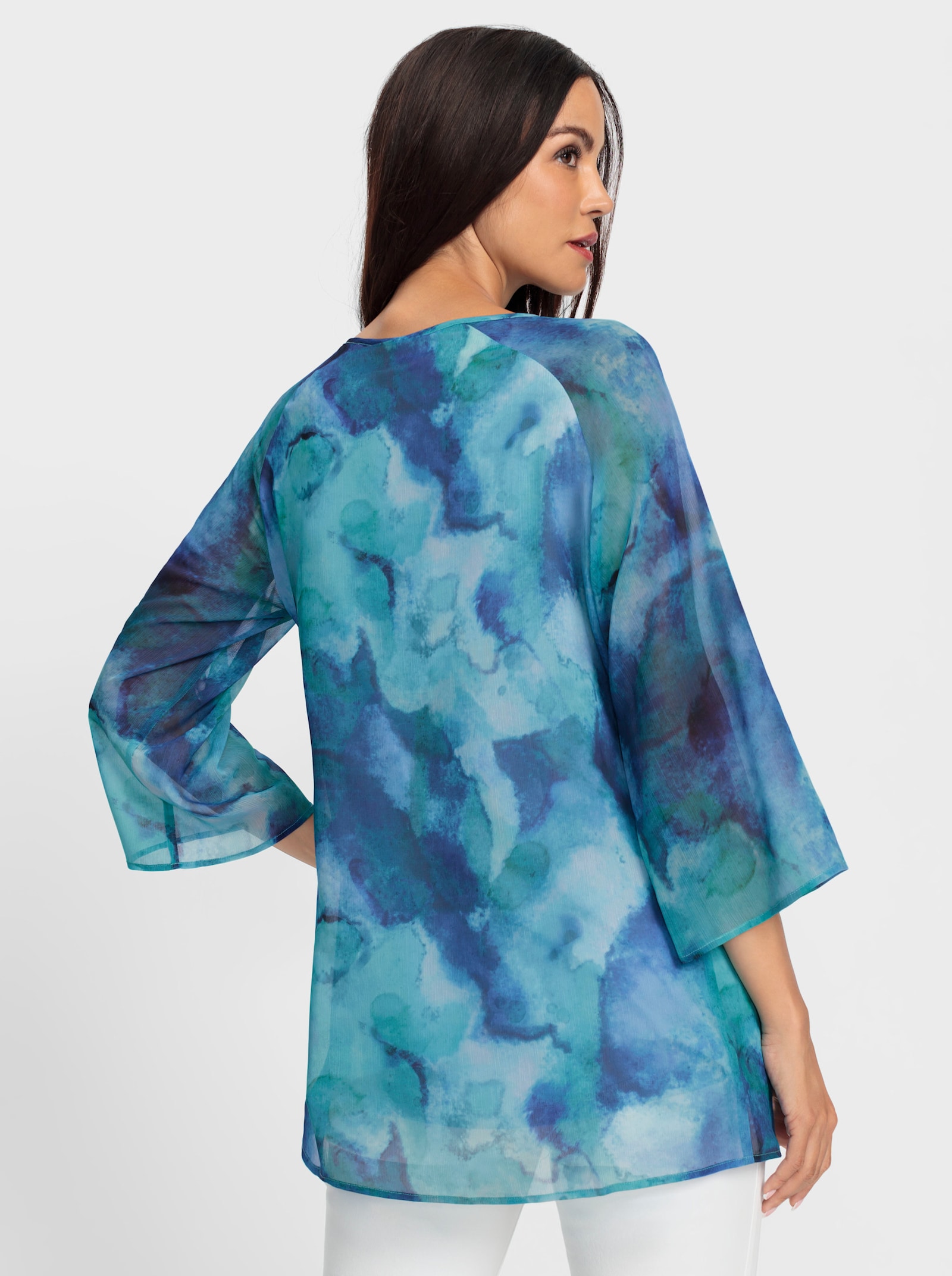 heine Blouse met print van crêpe - oceaan/koningsblauw bedrukt