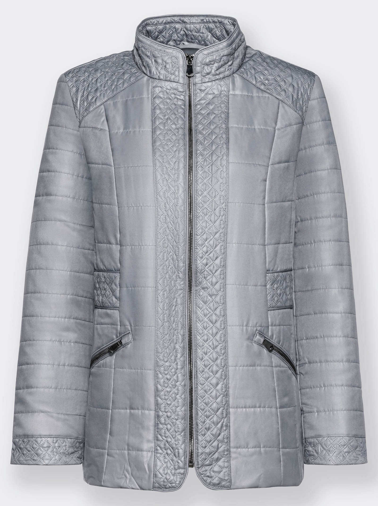Gewatteerde jas met modellerende naden voor en achter - steengrijs