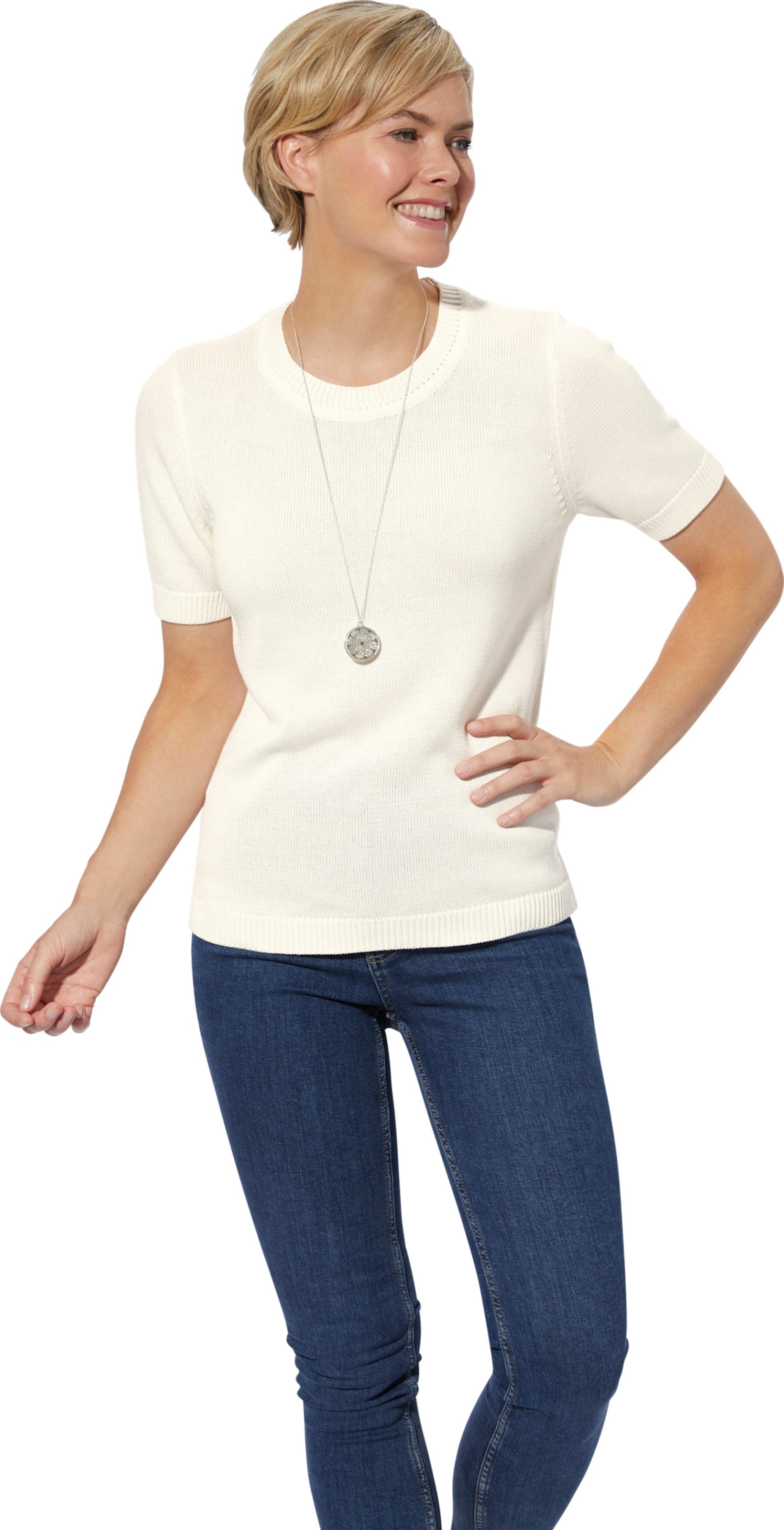 Sheego Damen Wollweiß Kurzarmpullover - Bild 3
