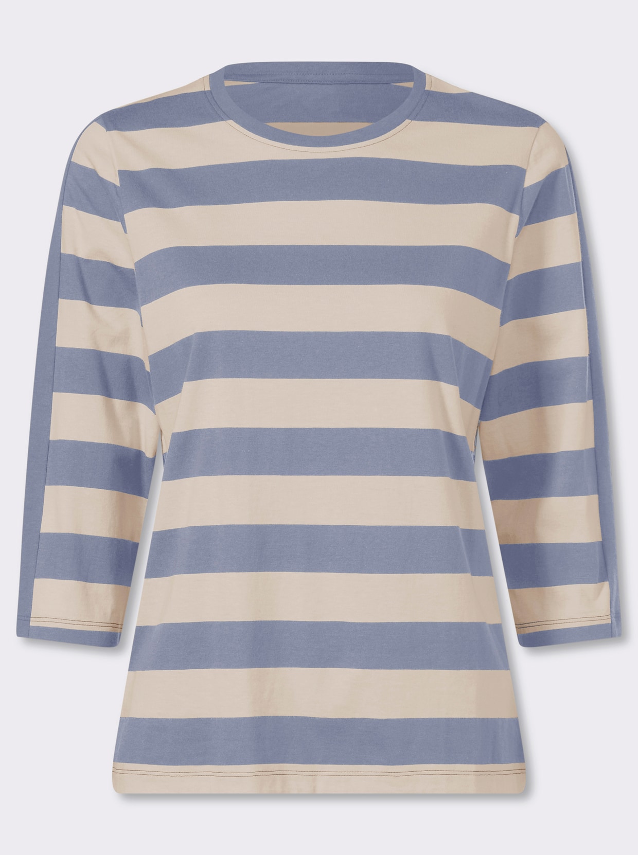 3/4-Arm-Shirt mit garngefärbten Streifen - taubenblau-elfenbein-gestreift