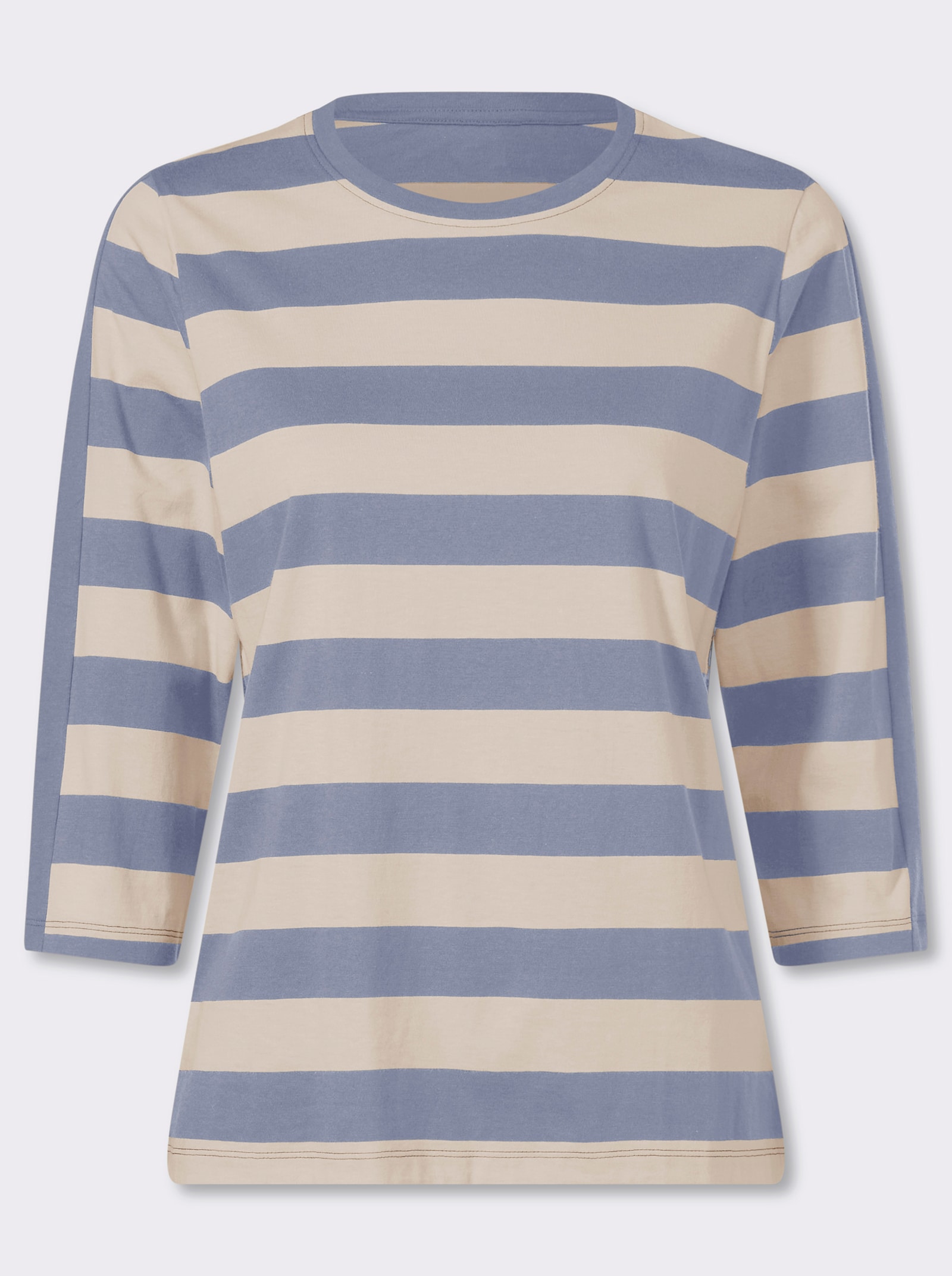 3/4-Arm-Shirt mit garngefärbten Streifen - taubenblau-elfenbein-gestreift