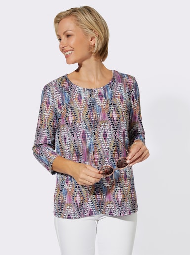 Rundhalsshirt mit 3/4-Ärmeln, pflegeleicht - orchidee-bedruckt