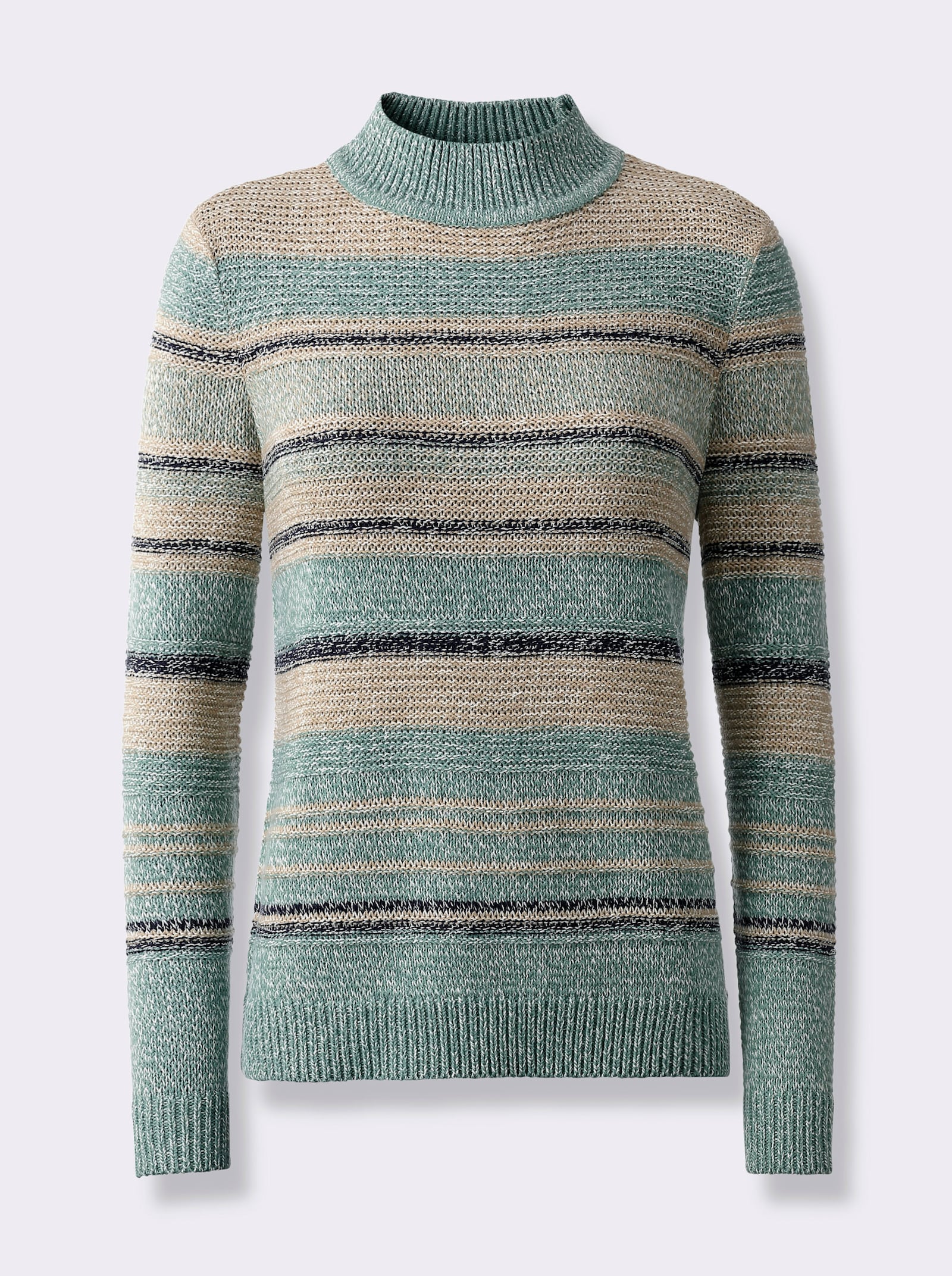 Stehkragenpullover aus weichem Melangegarn - jade-sesam-meliert