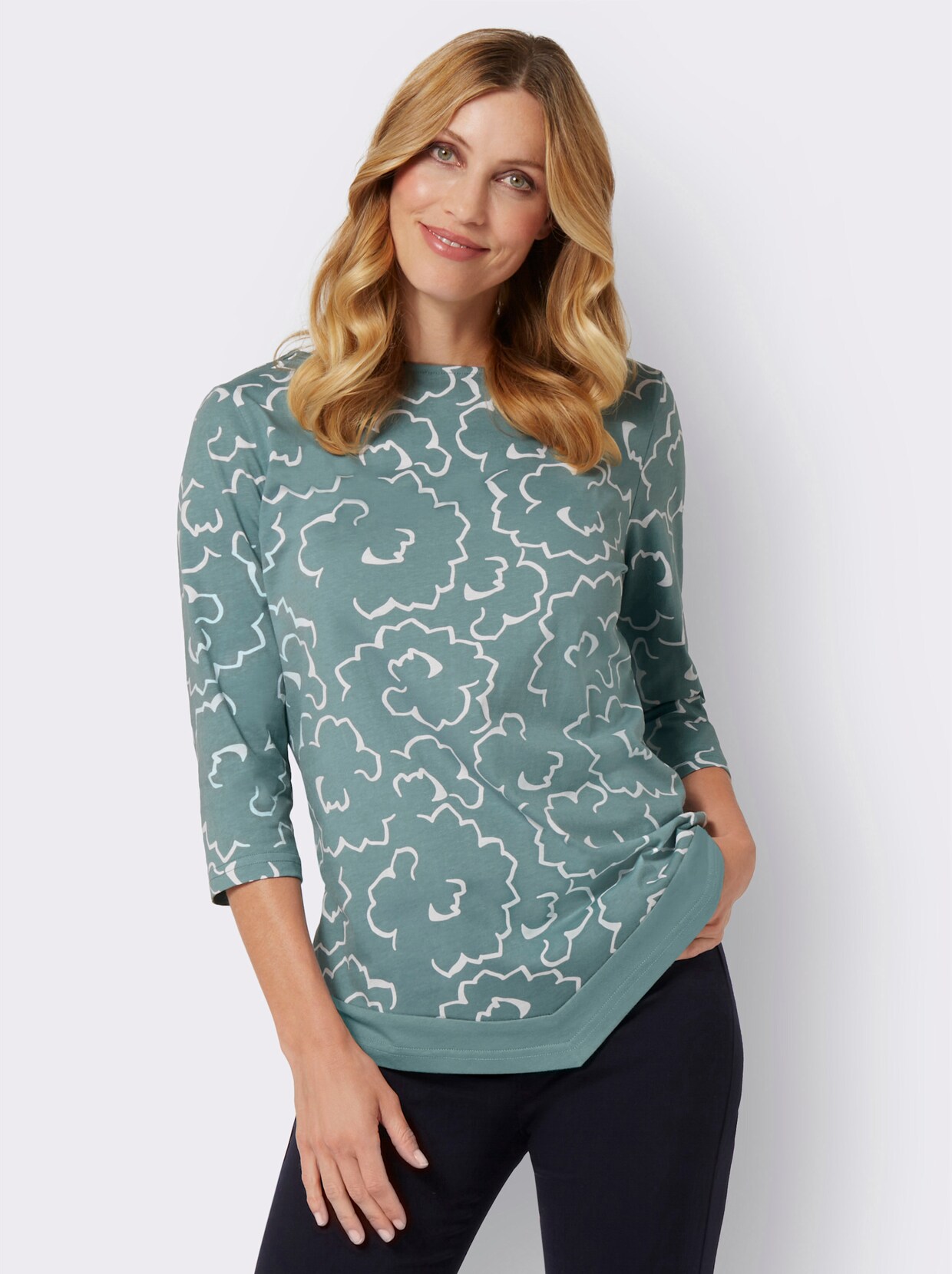 3/4-Arm-Shirt - jade-ecru-bedruckt