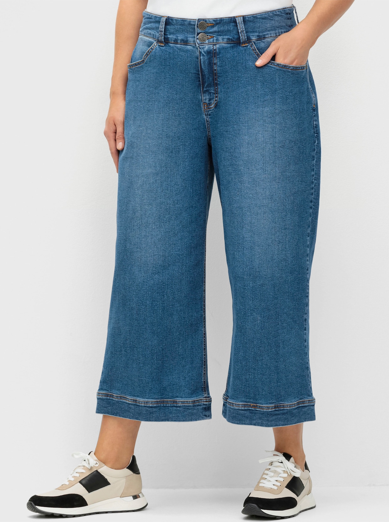 sheego 7/8-Jeans mit breitem Saumabschluss - blue denim