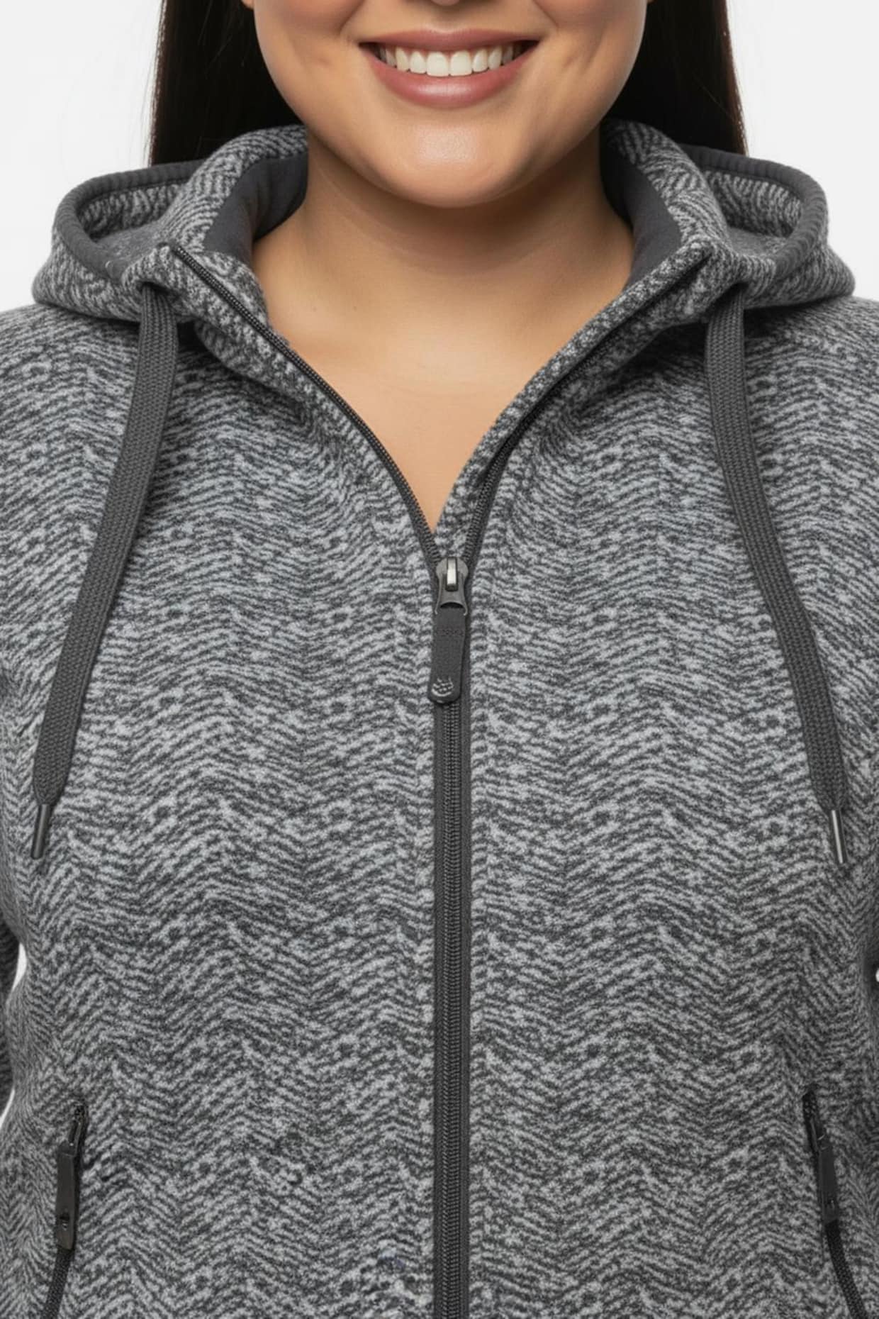 Kapuzenfleecejacke - grau-weiß-gemustert