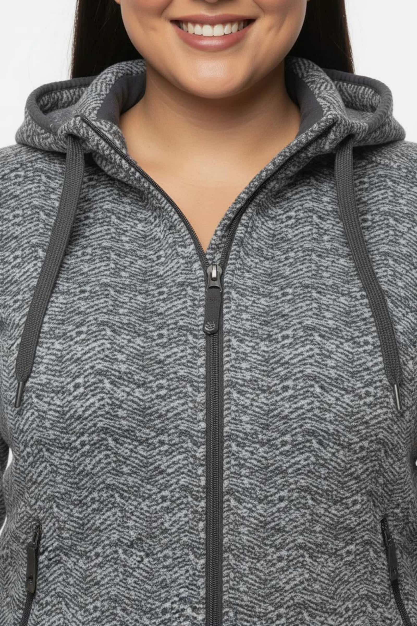 Kapuzenfleecejacke mit abnehmbarer Kapuze - grau-weiß-gemustert