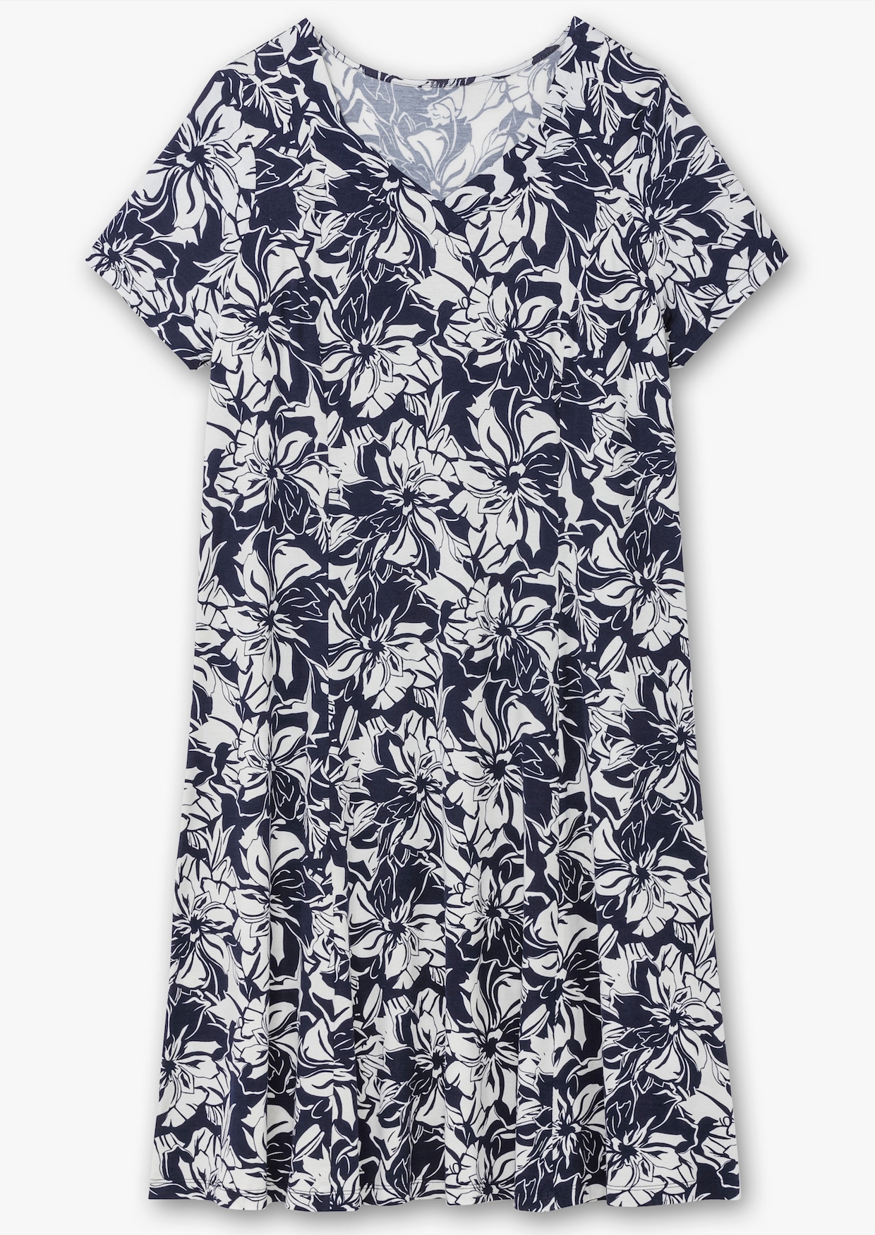 Jerseykleid - marine-ecru-bedruckt