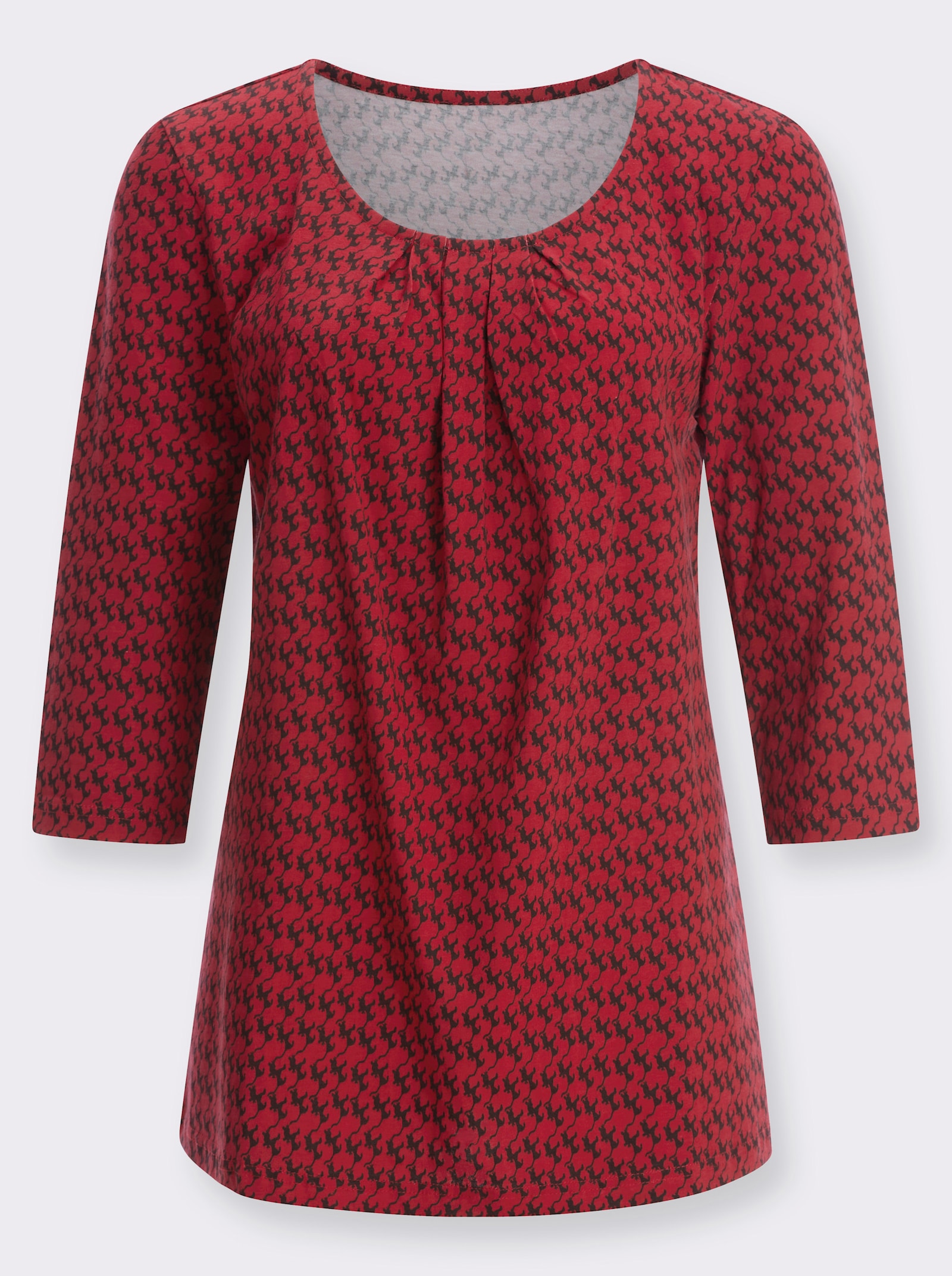 Tričko, 3/4 ruk.,potlač mačiek - červeno-čierna potlač