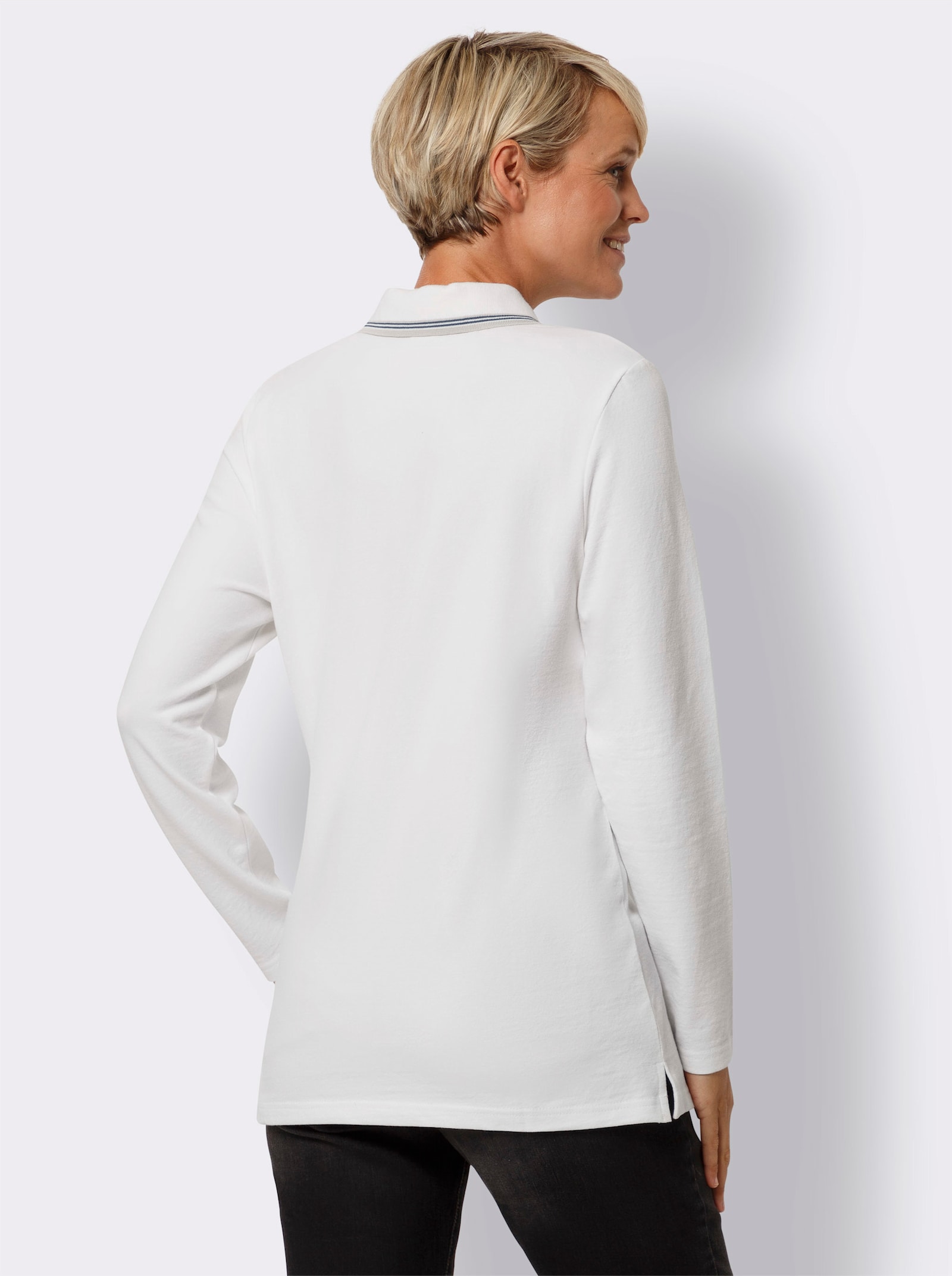 Poloshirt met lange armen in piquékwaliteit - wit