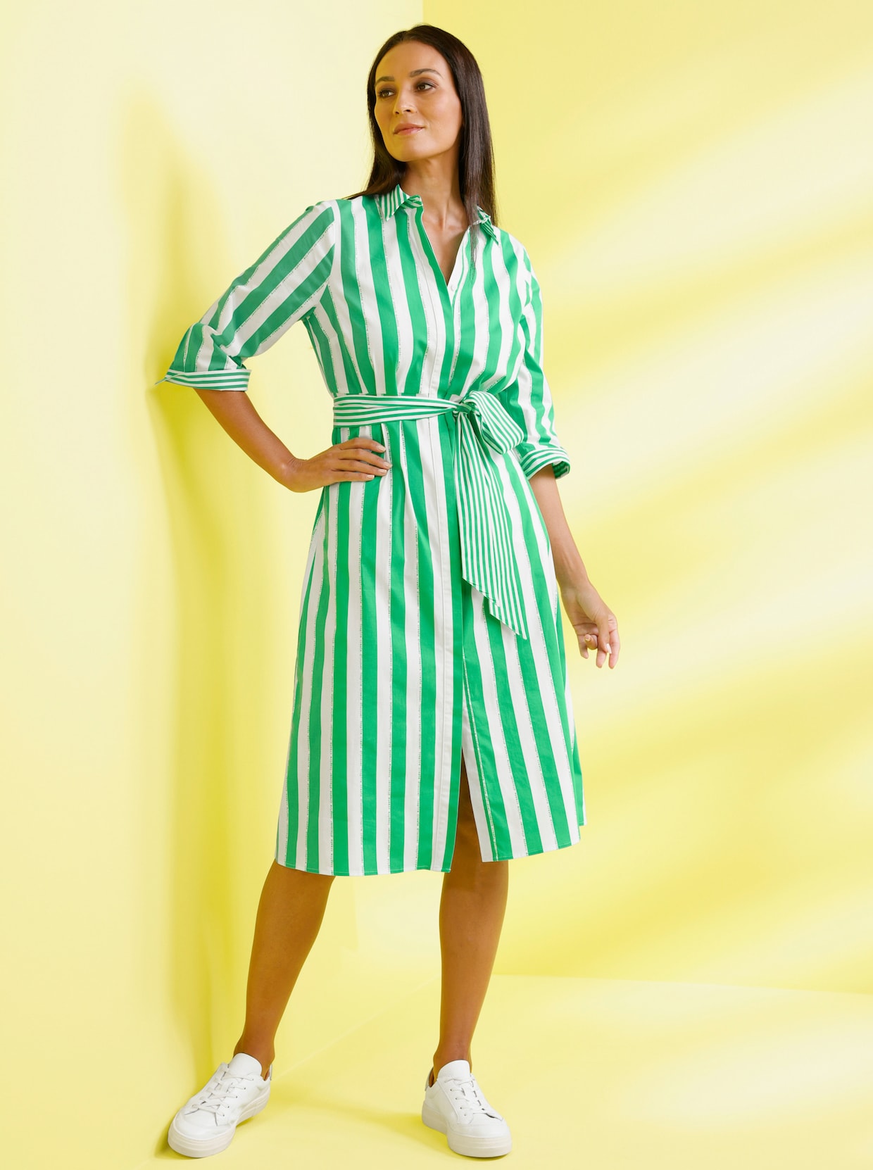 heine Hemdblusenkleid - grasgrün-ecru-gestreift