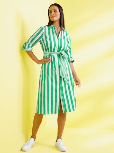 heine Hemdblusenkleid - grasgrün-ecru-gestreift