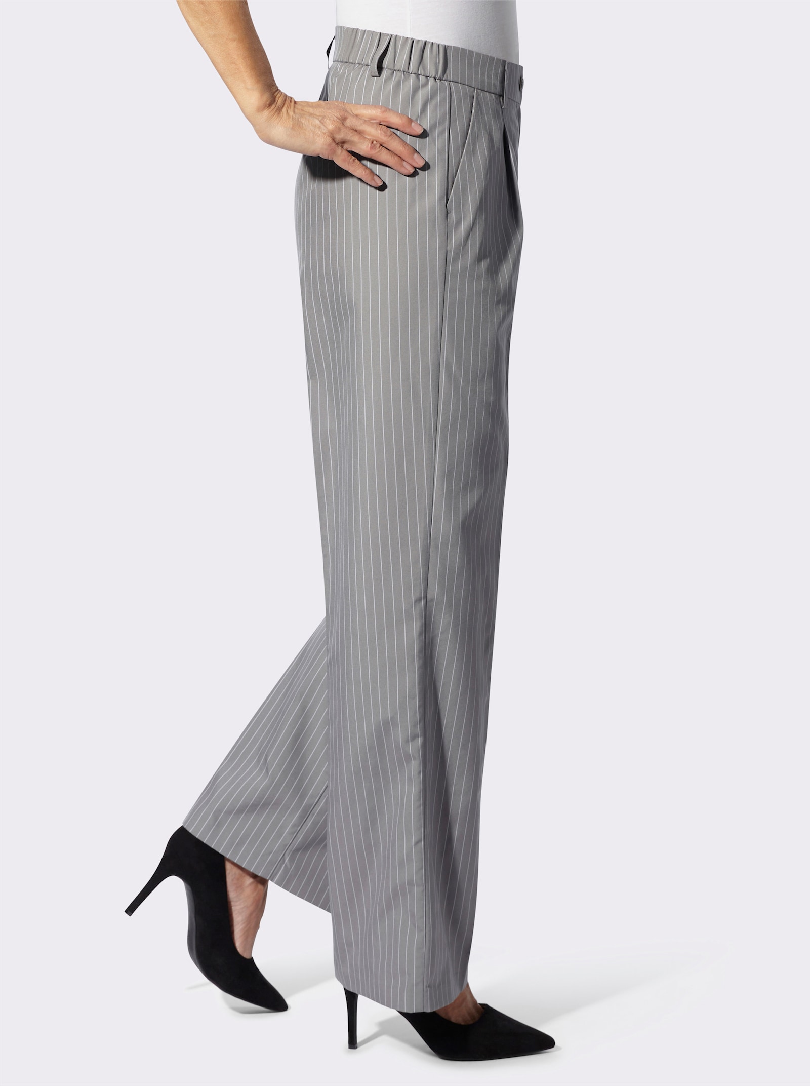 Hose im Nadelstreifen-Dessin - grau-ecru-gestreift