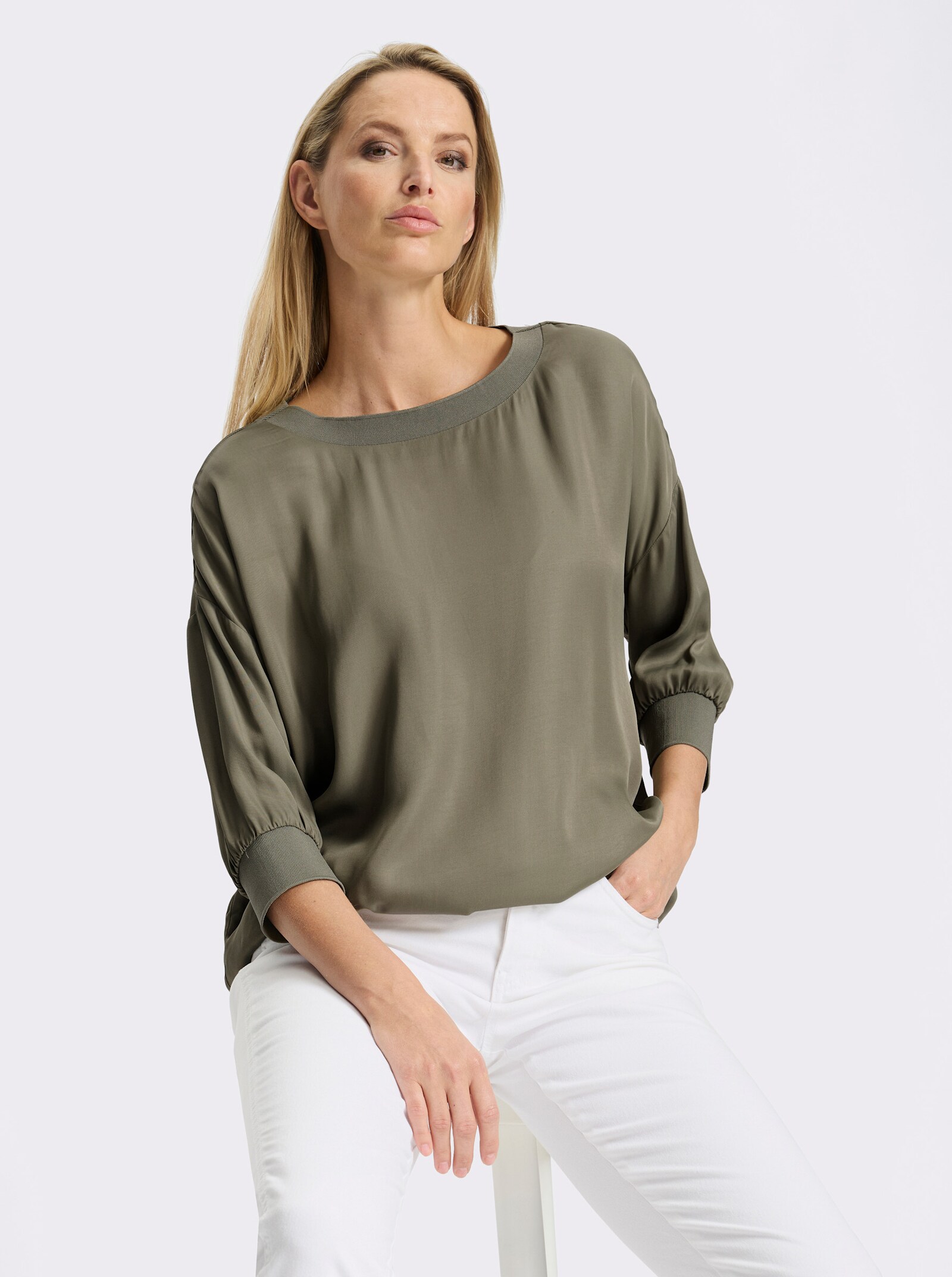 heine Satinbluse mit 3/4-Arm - khaki