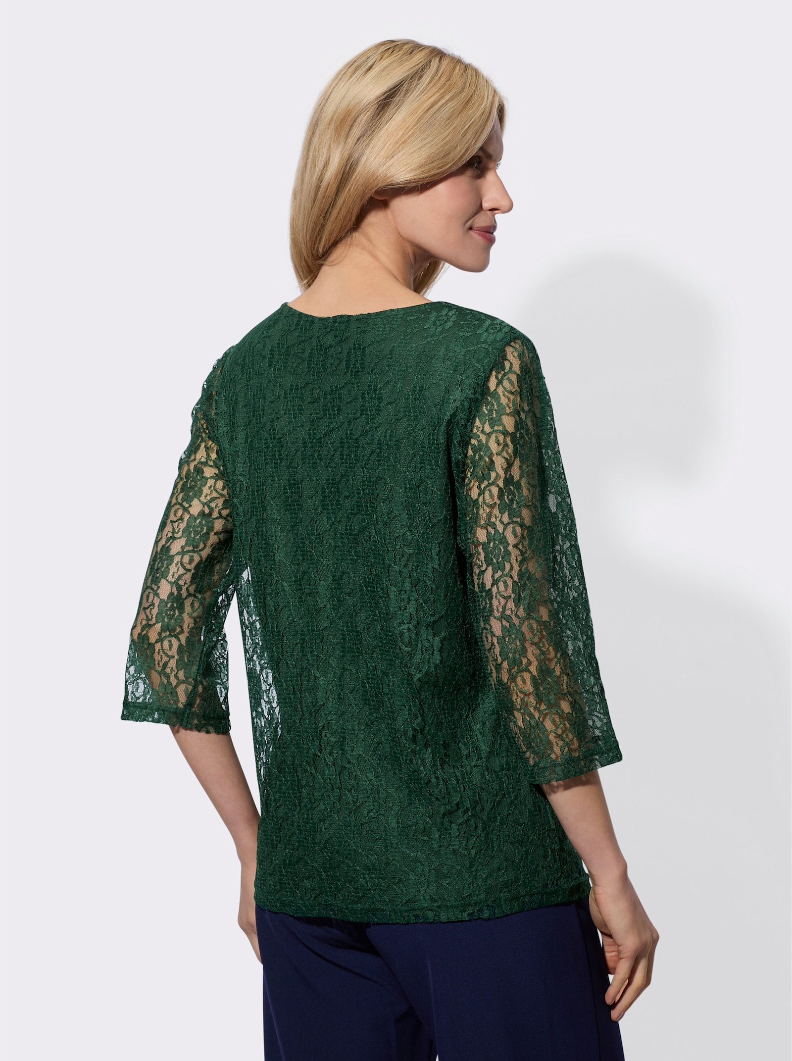Spitzenshirt mit 3/4-Ärmeln - moos