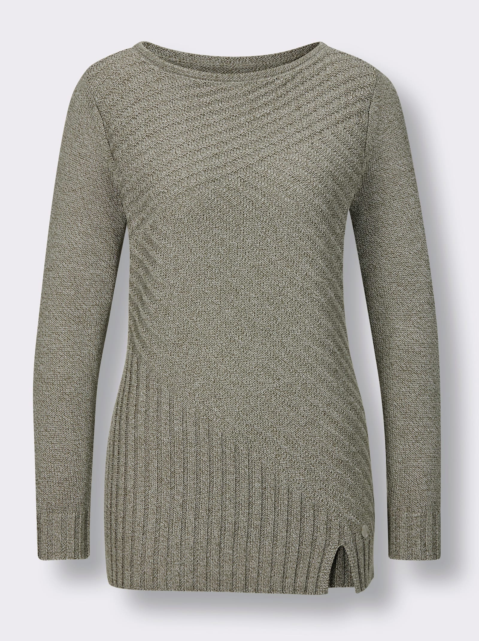 CREATION L PREMIUM Langarm-Pullover in Rippenstrick - khaki-meliert