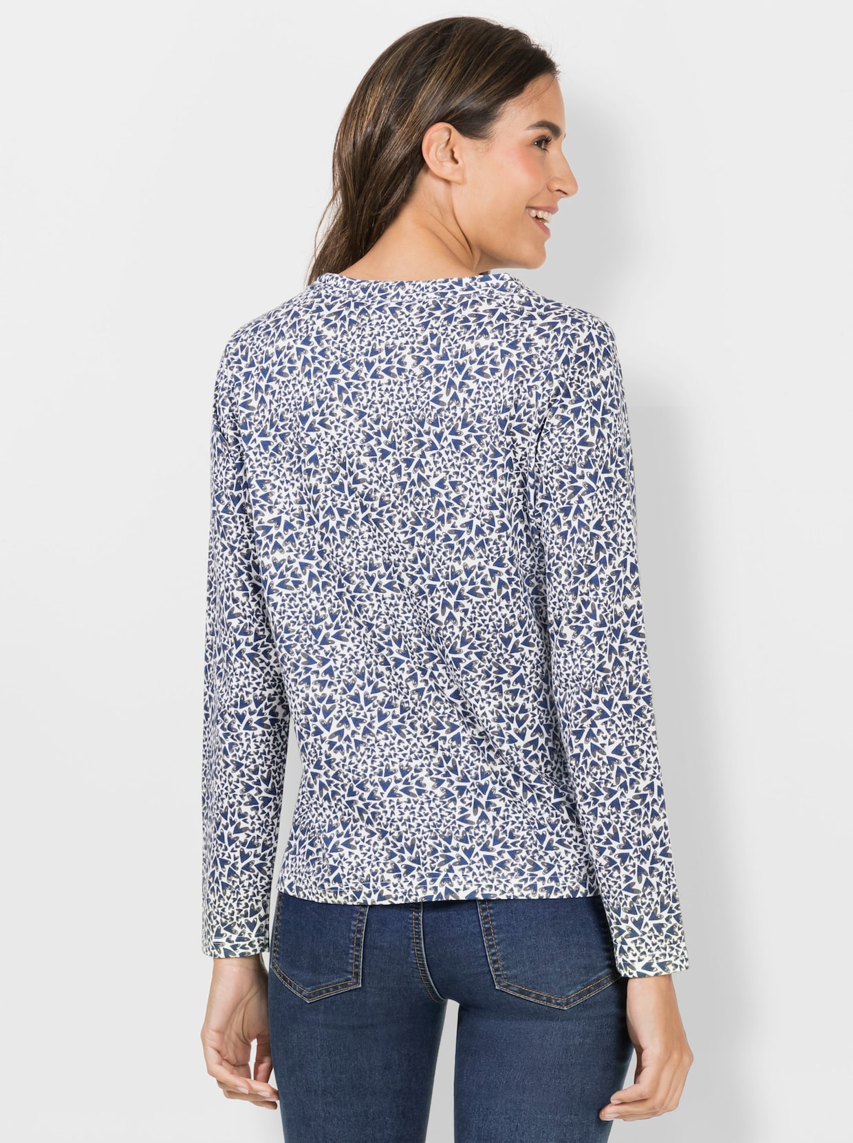 Print-Shirt - ecru-jeansblau-bedruckt