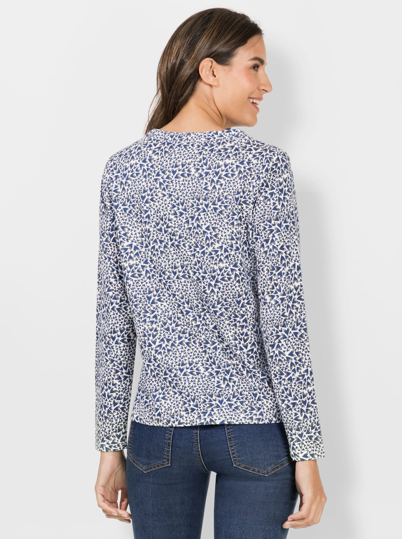 Print-Shirt mit Herzchen-Muster - ecru-jeansblau-bedruckt