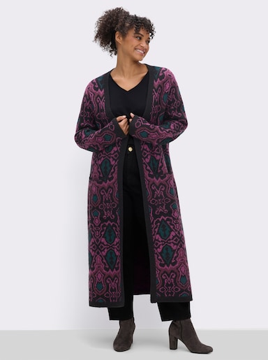 sheego Strickmantel mit Jacquard-Muster - erika-burgund-gemustert