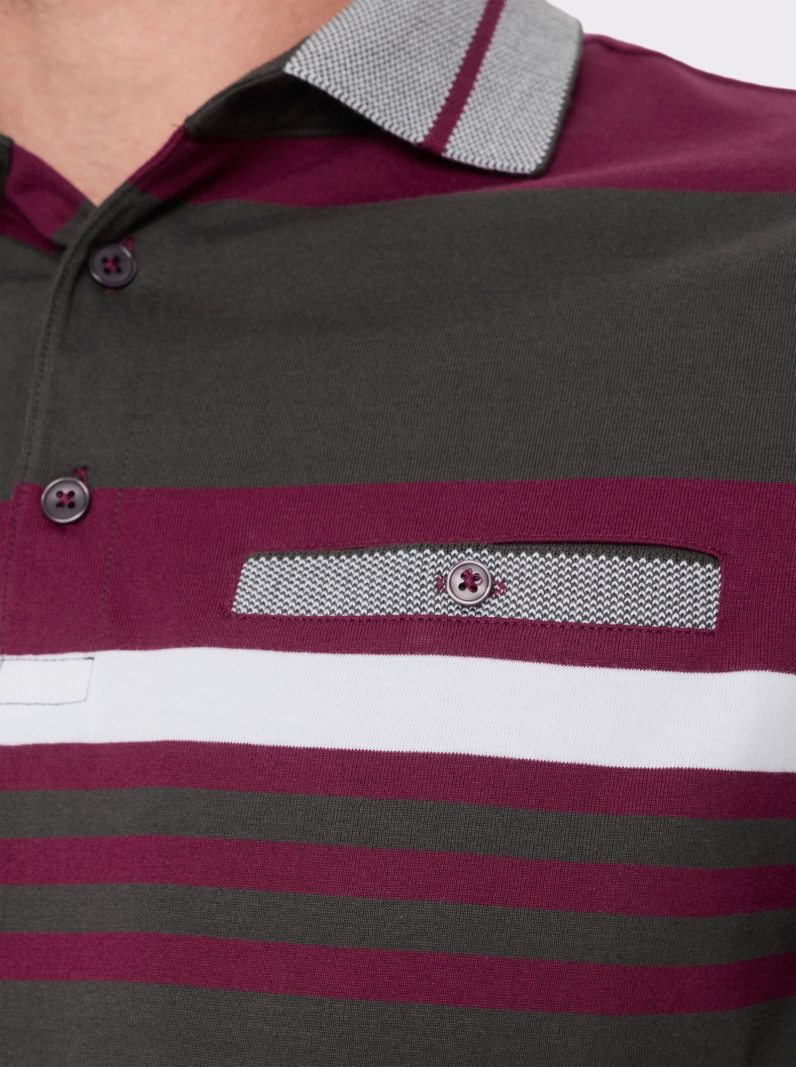 Marco Donati Kurzarmshirt mit knöpfbarer Brusttasche - ecru-bordeaux-gestreift