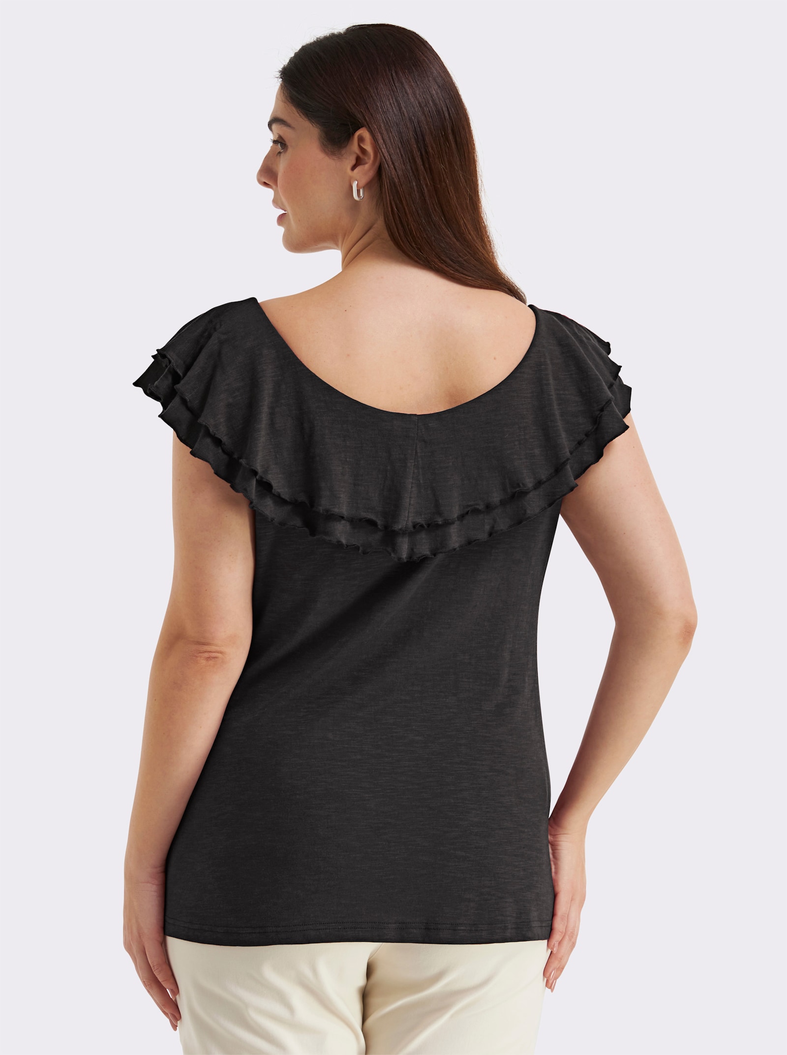 sheego Carmenshirt mit breitem Volant - schwarz