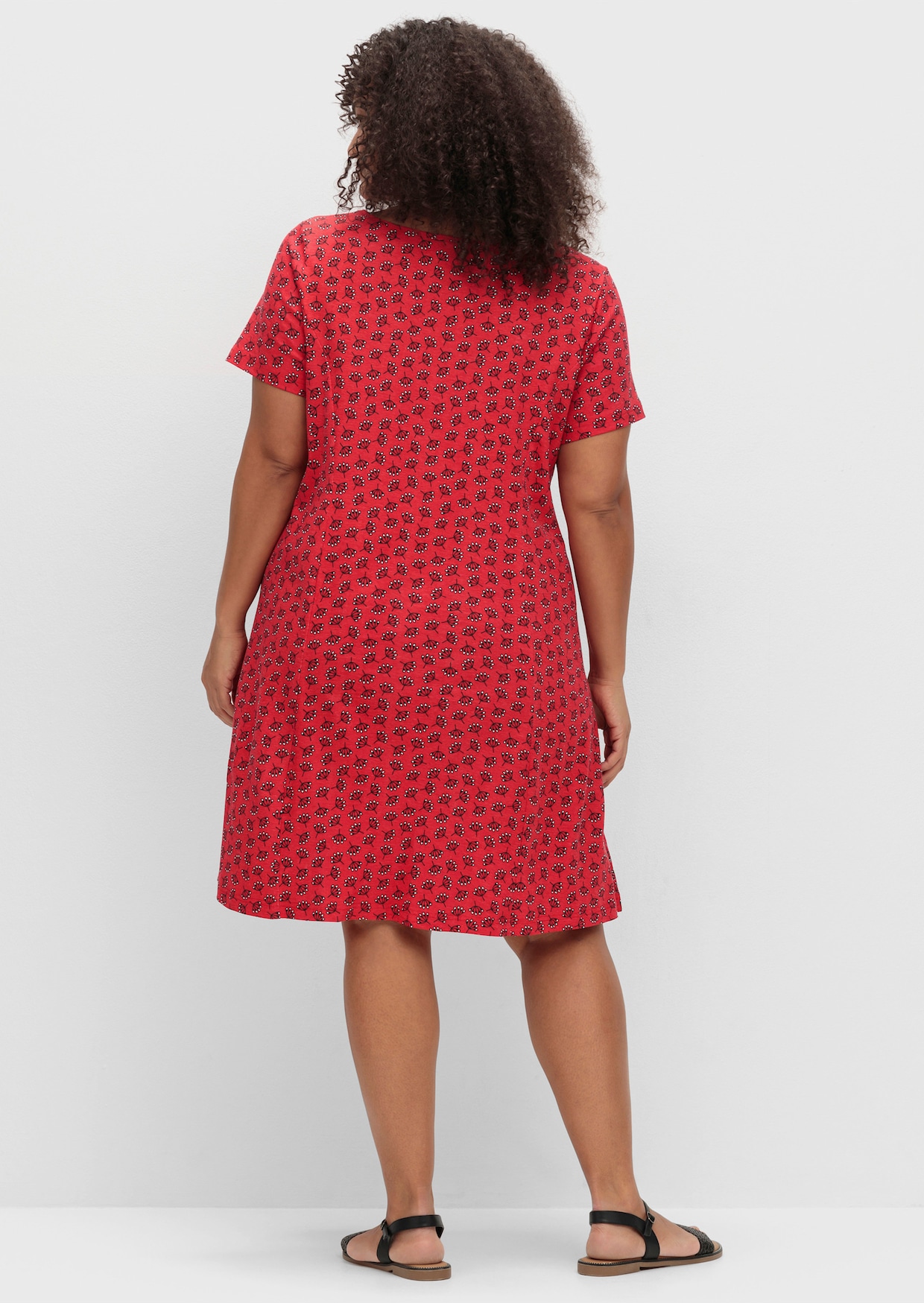 Jerseykleid - erdbeere-ecru-bedruckt