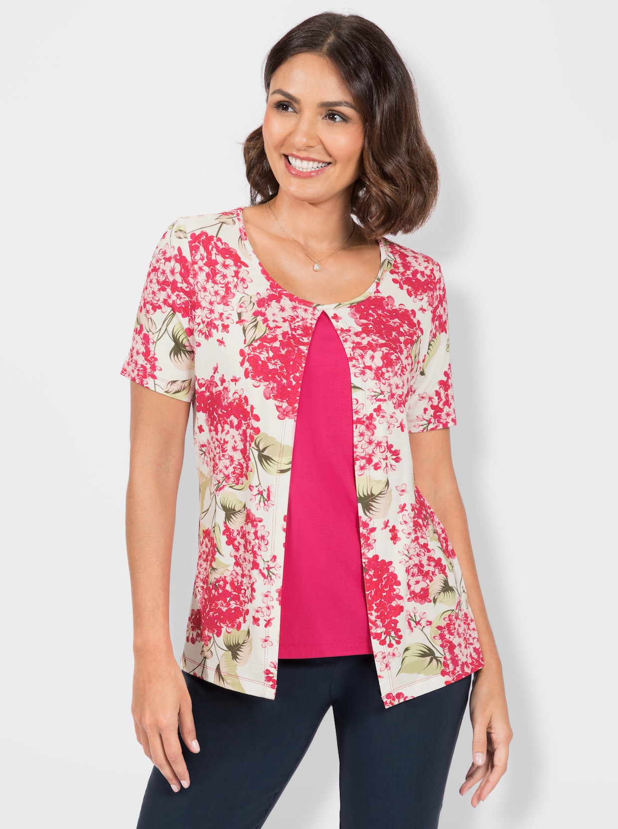 2-in-1-Shirt - fuchsia-ecru-bedruckt