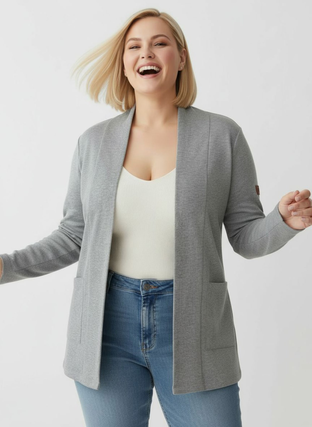 Shirtjacke mit Schalkragen - grau-meliert