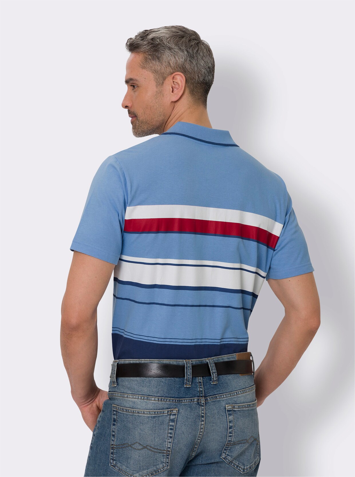 Kurzarm-Poloshirt - himmelblau-jeansblau