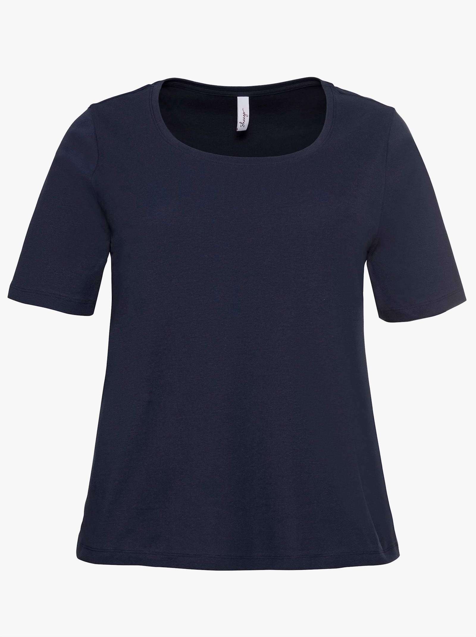 sheego T-shirt met diepe ronde hals - marine