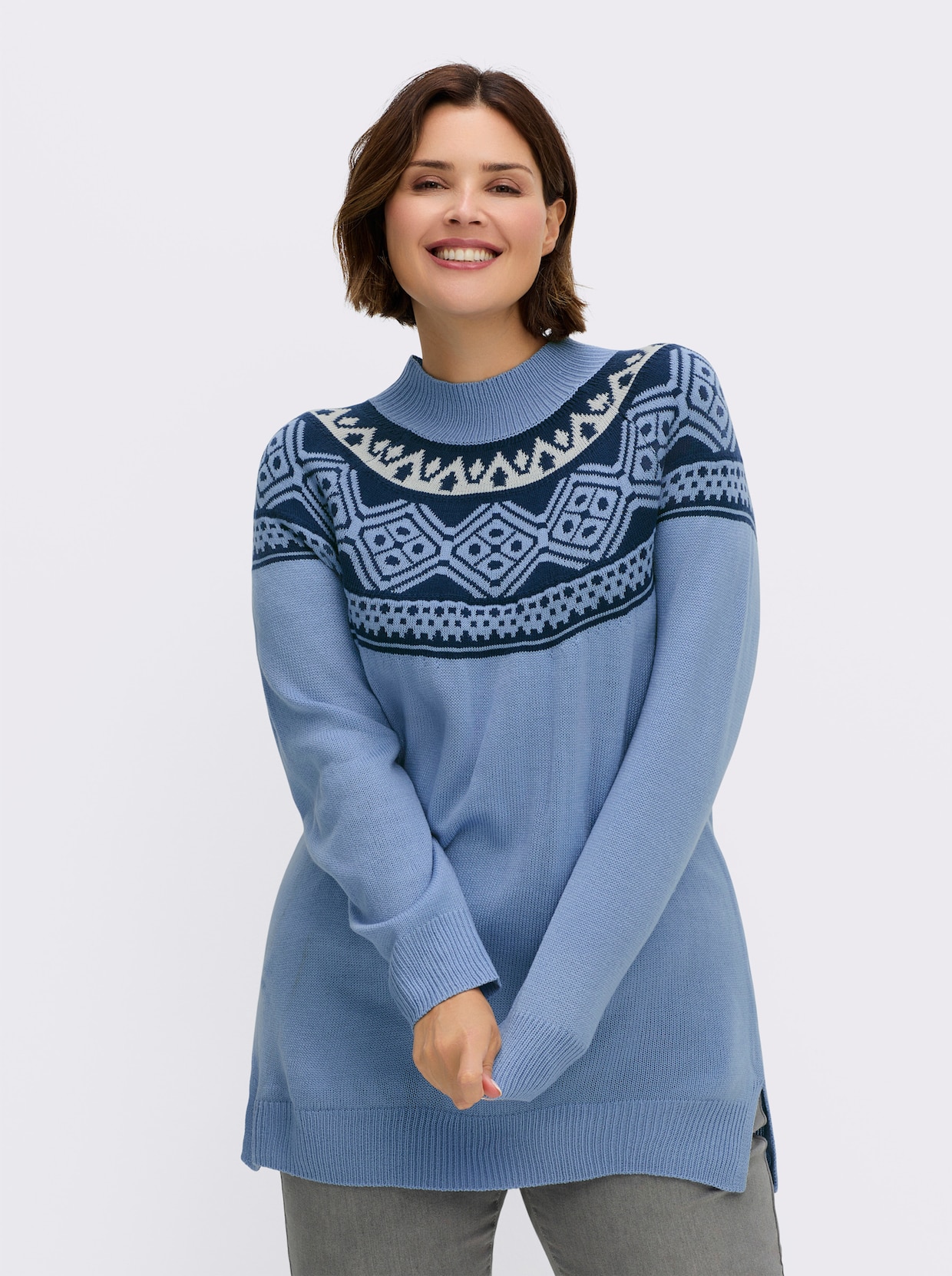 Longpullover mit Norwegermuster - bleu-dunkelblau