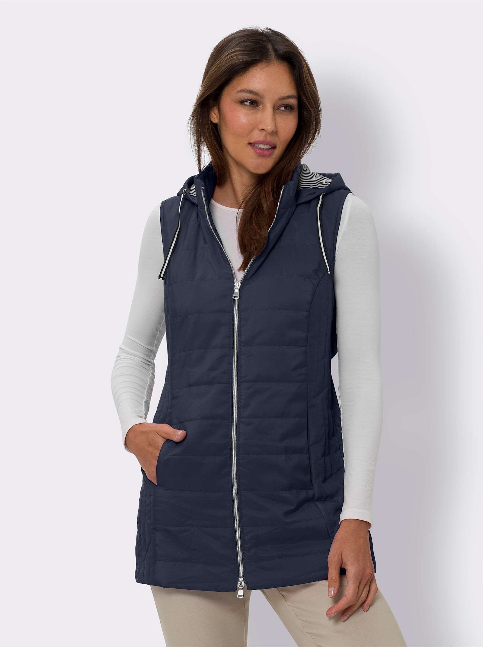 Bodywarmer met gestreepte binnenvoering - marine