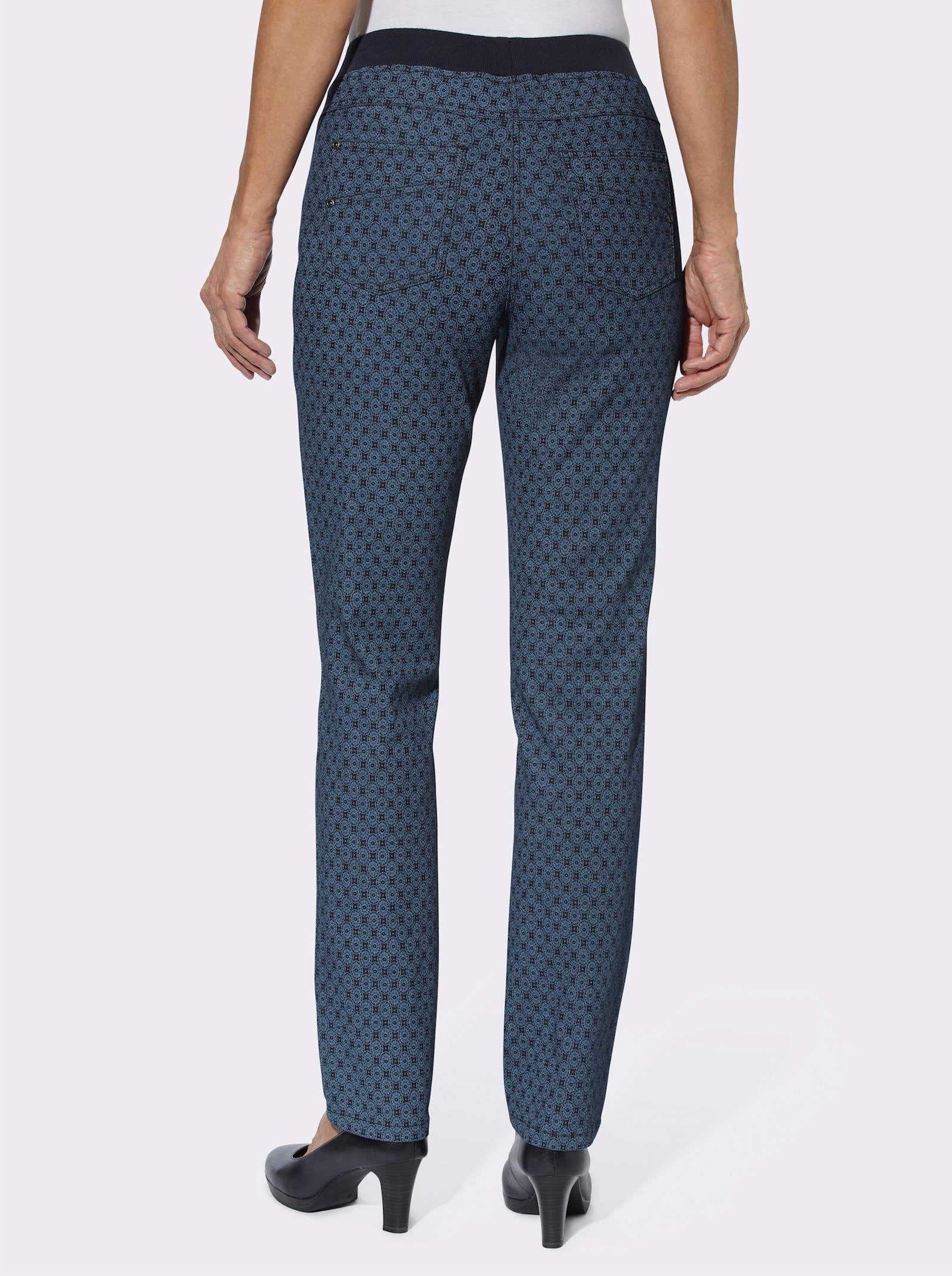 Comfortjeans met geribde comfortband van tricot - dark blue bedrukt