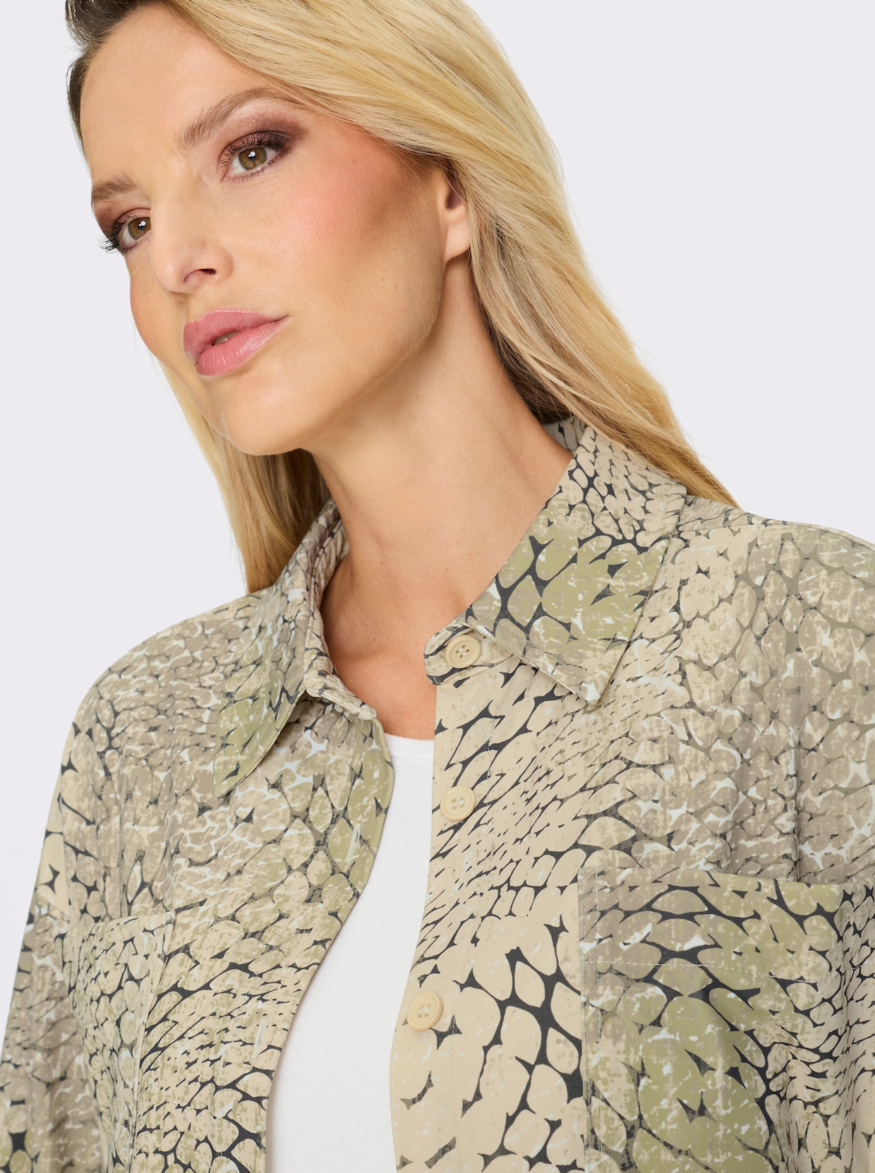 heine Jersey-Bluse - khaki-sand-bedruckt