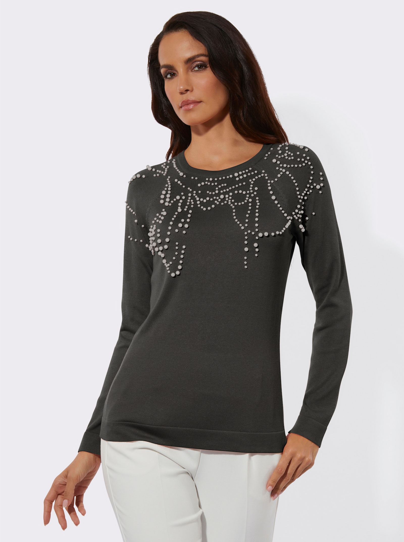 Pullover mit Zierperlen - graphit