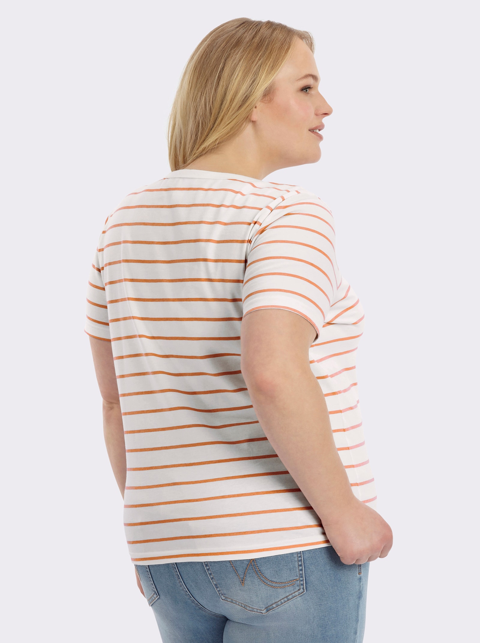 Shirt mit Stickerei, geringelt - papaya-ecru-geringelt