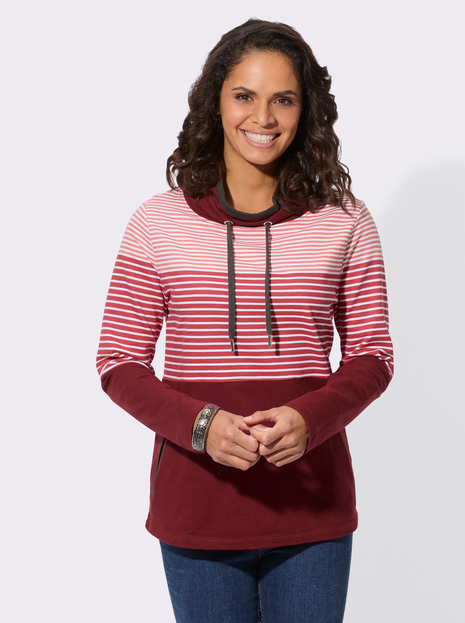 Sweatshirt mit Taschen - erdbeere-ecru-geringelt