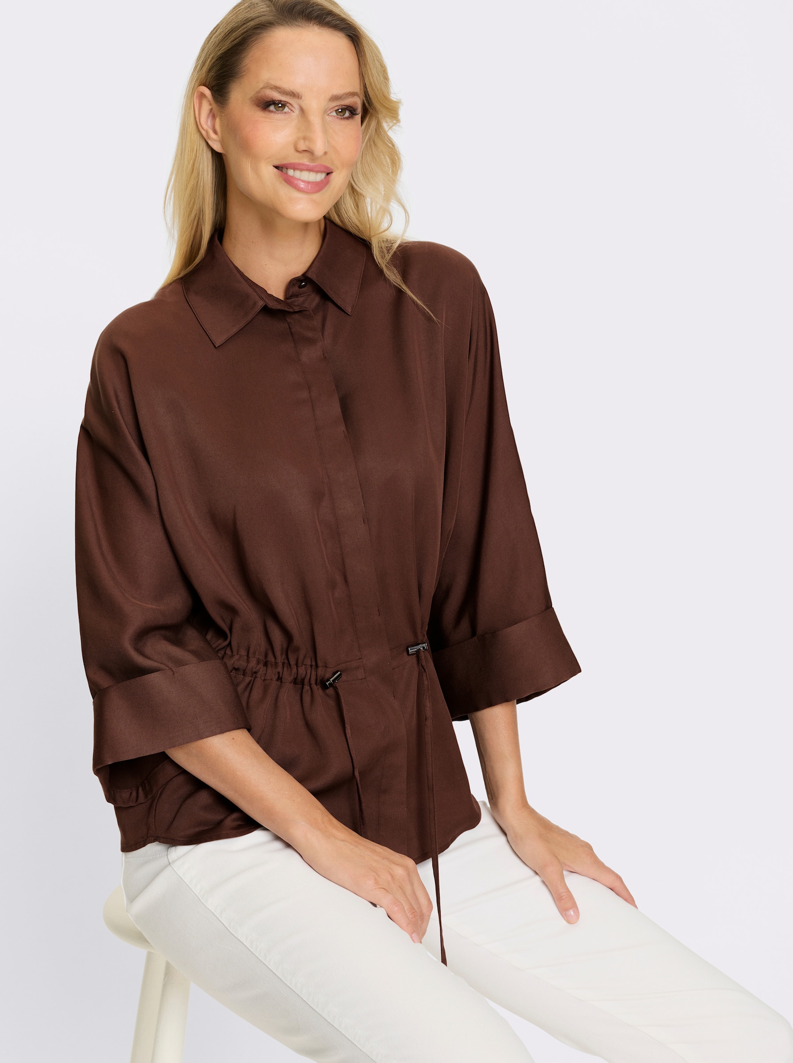 heine Hemdbluse Mit Gummizug in der Taille - schoko