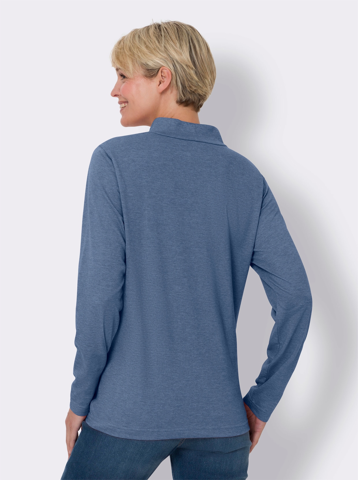 Stehkragenshirt - jeansblau-meliert