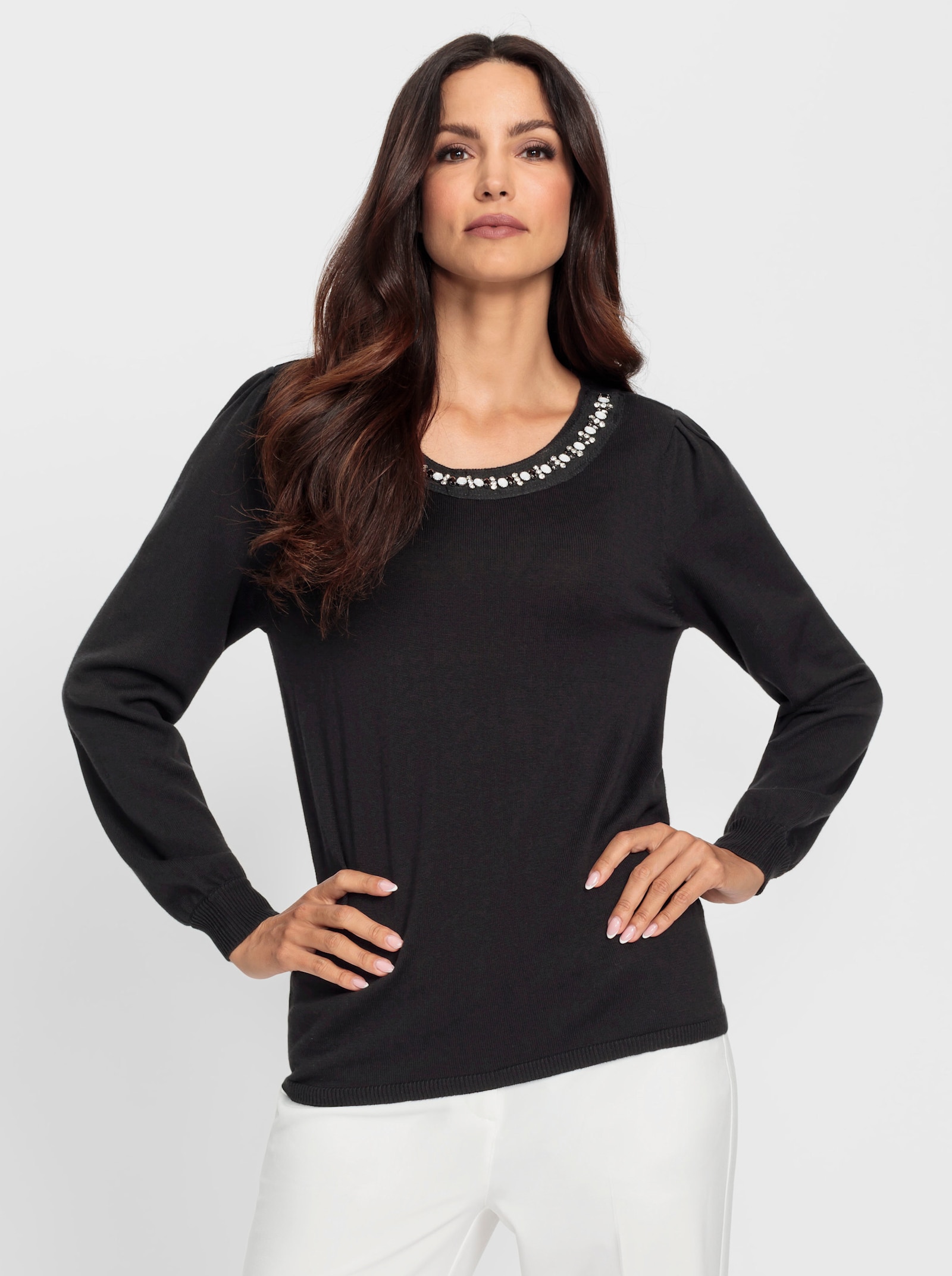 heine Pullover van fijntricot met glittersteentjes - zwart