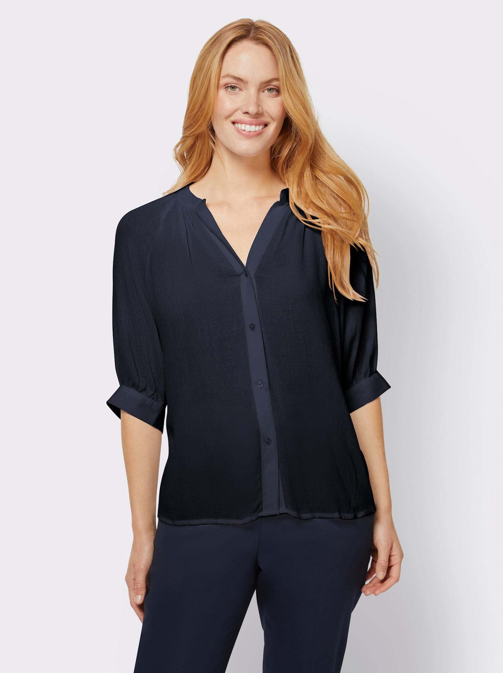 heine Blouse met korte mouwen van structuurstof - marine