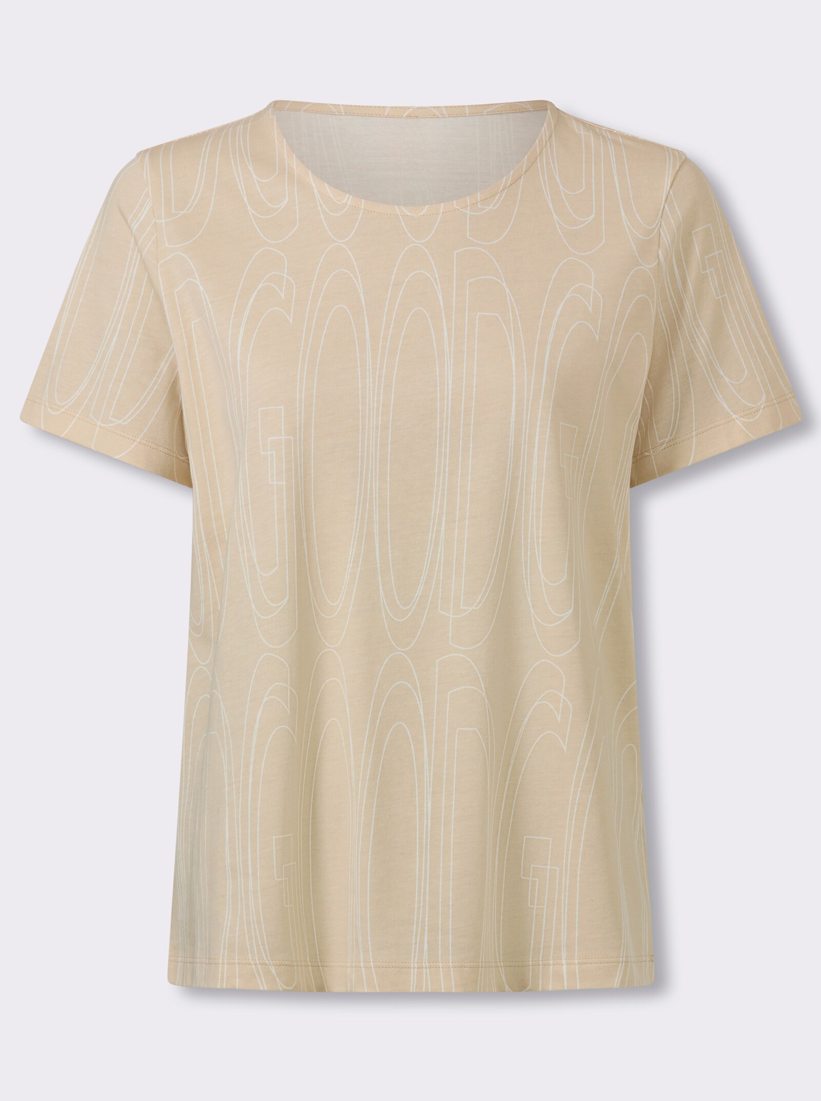 Kurzarmshirt mit Allover-Druck - sand-ecru-bedruckt