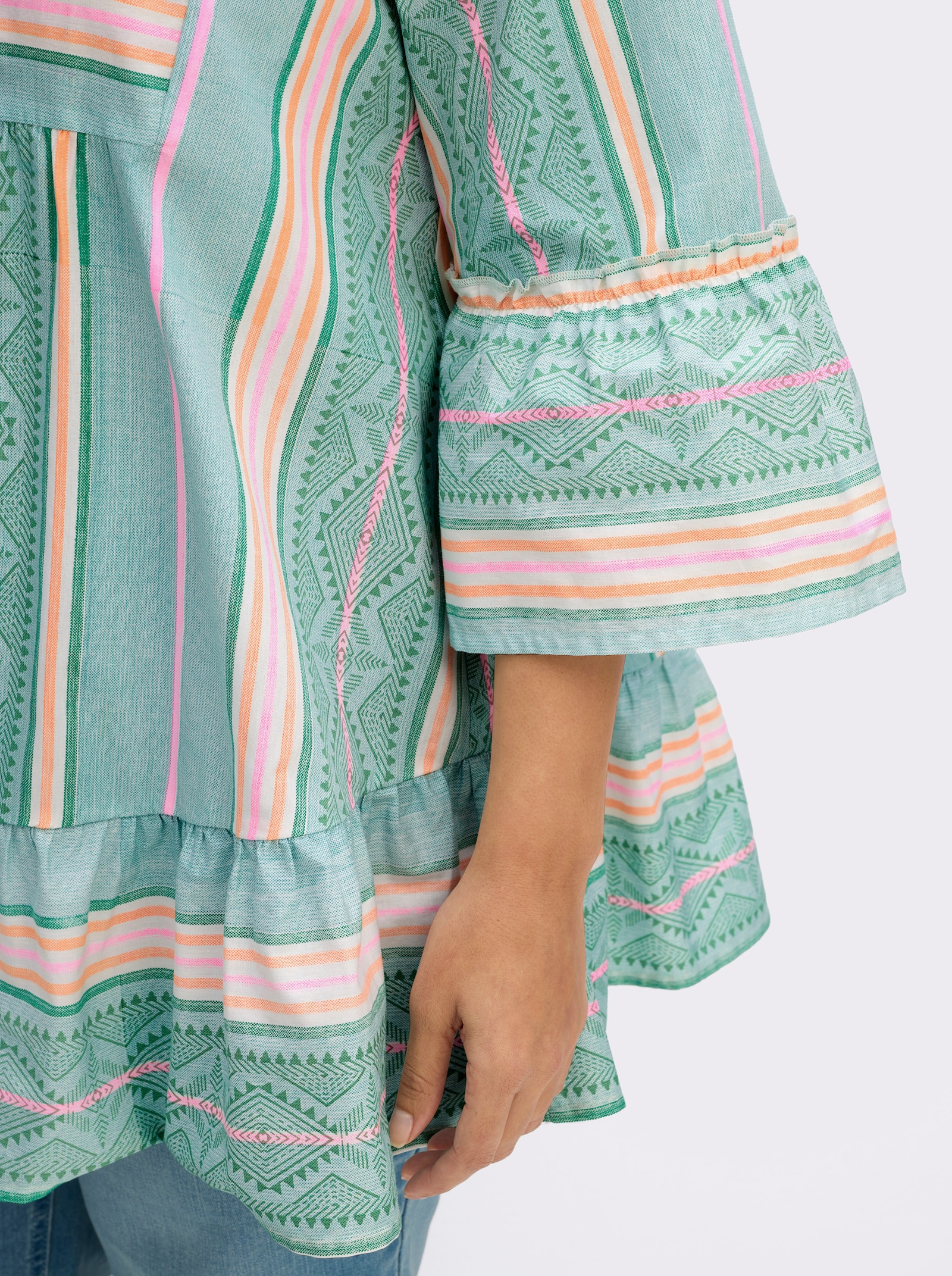 sheego by Joe Browns Tunika im Streifen-Mix, mit Volants - kalkmint-hummer-gemustert