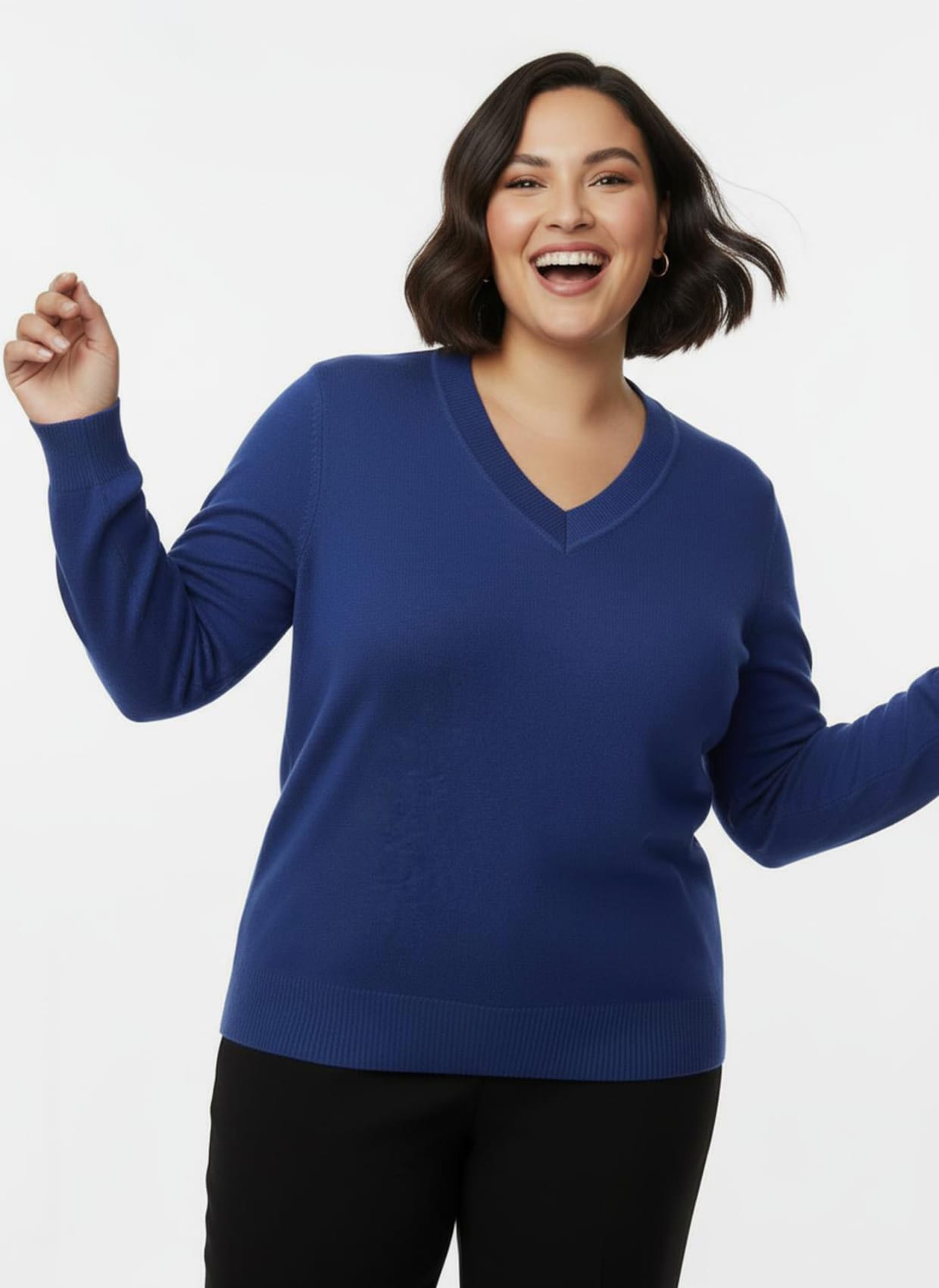 V-Ausschnitt-Pullover aus Feinstrick - royalblau